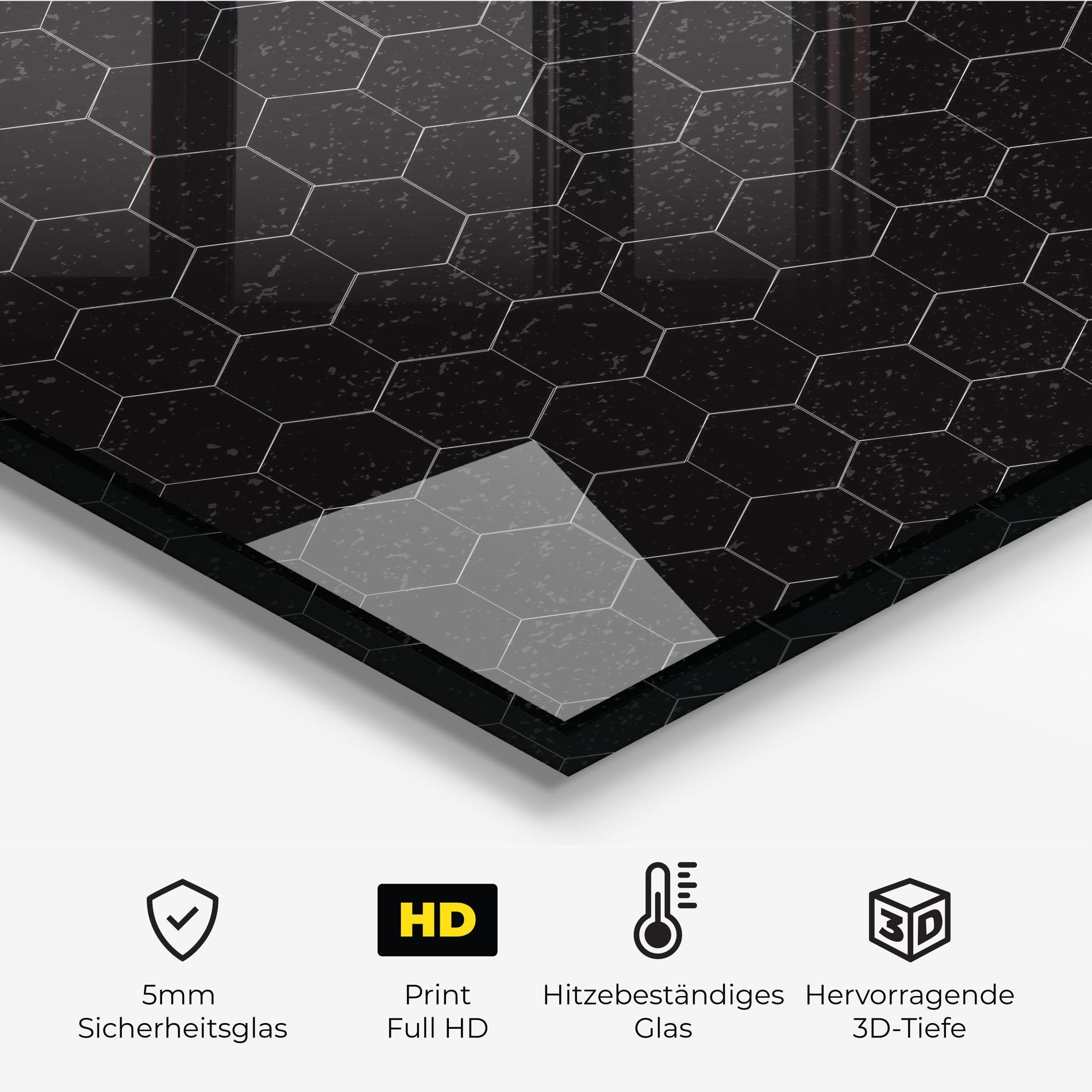 Küchenrückwand Glas Black Hexagon mockup 2