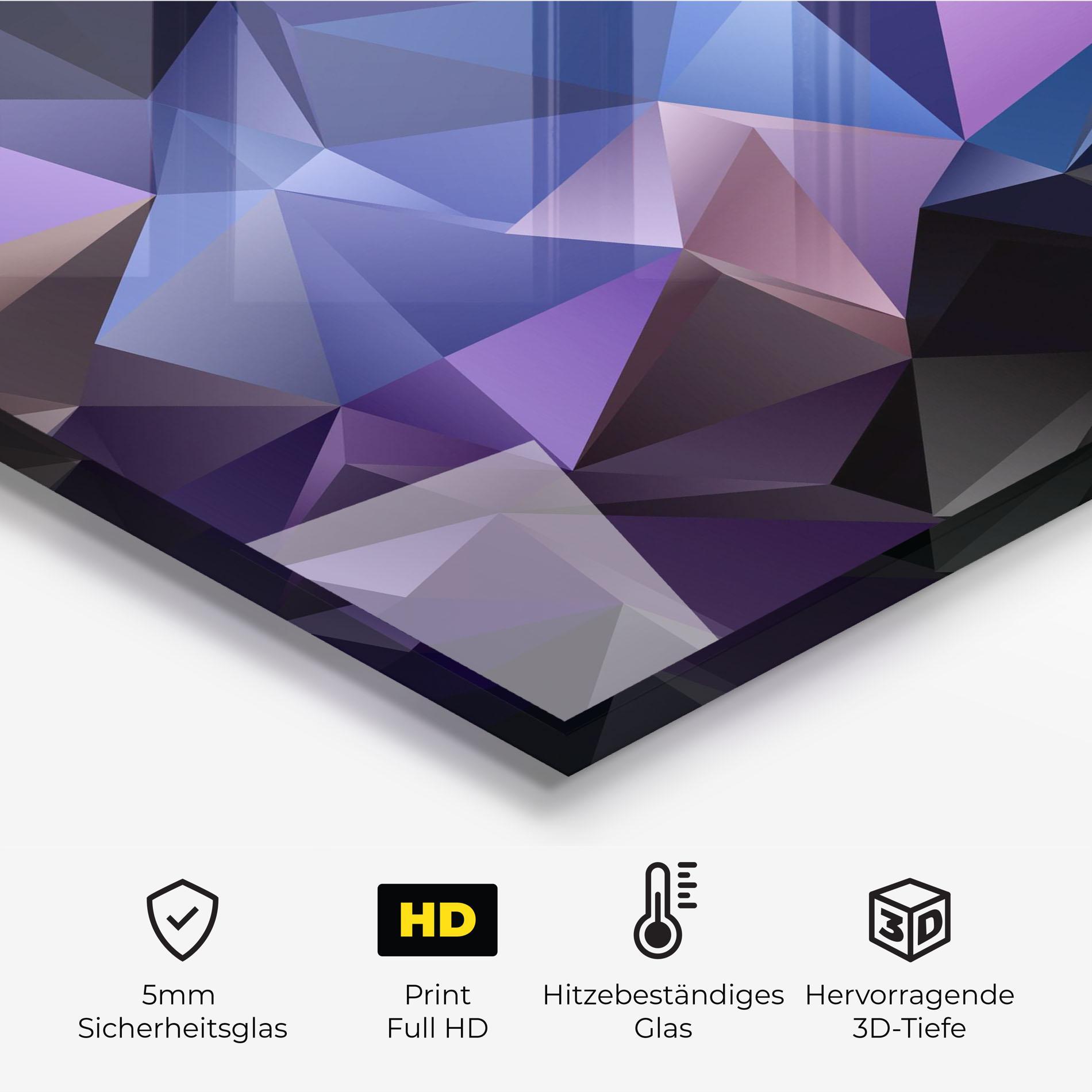 Küchenrückwand Glas Black Purple Triangle mockup 2