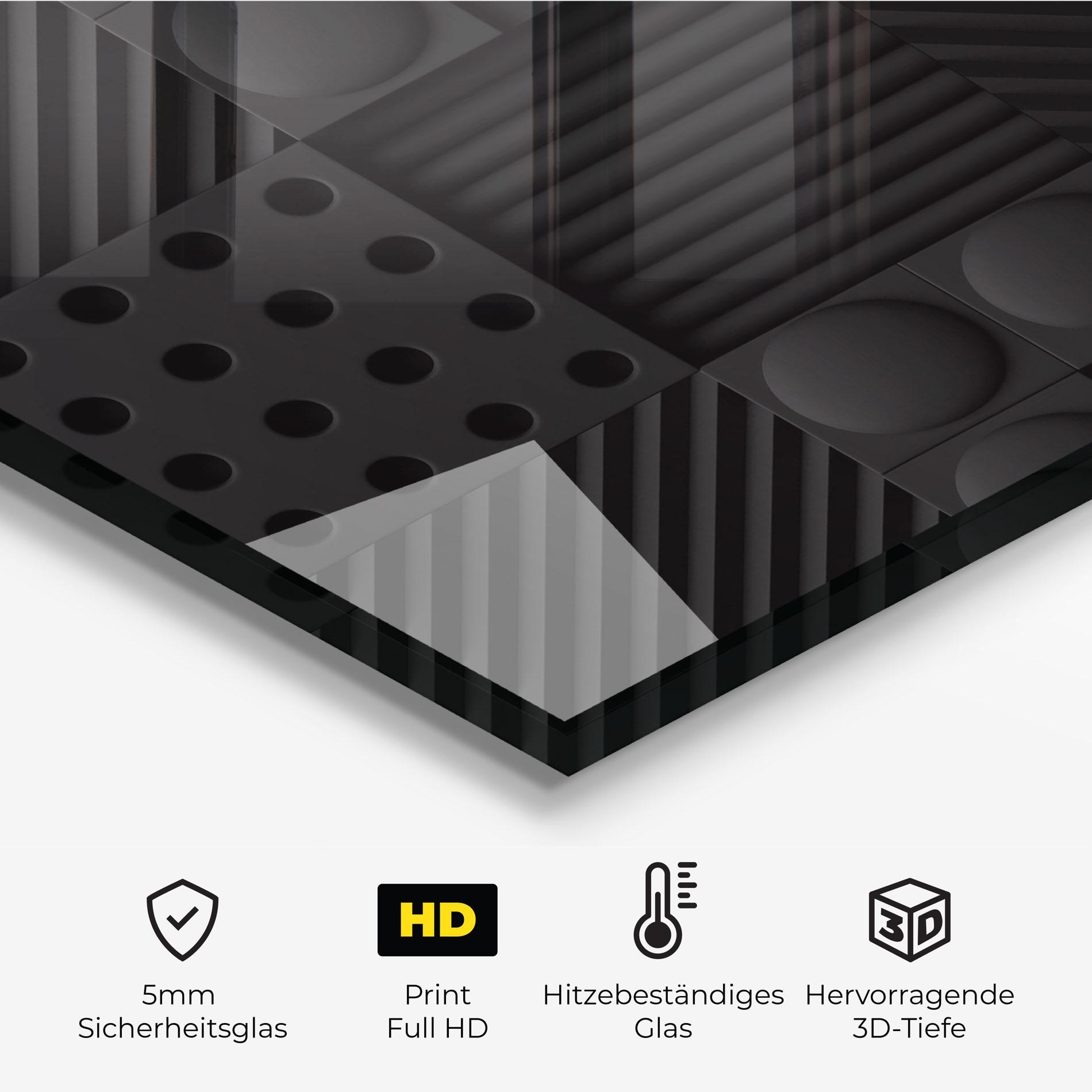 Küchenrückwand Glas Black Square Circle mockup 2