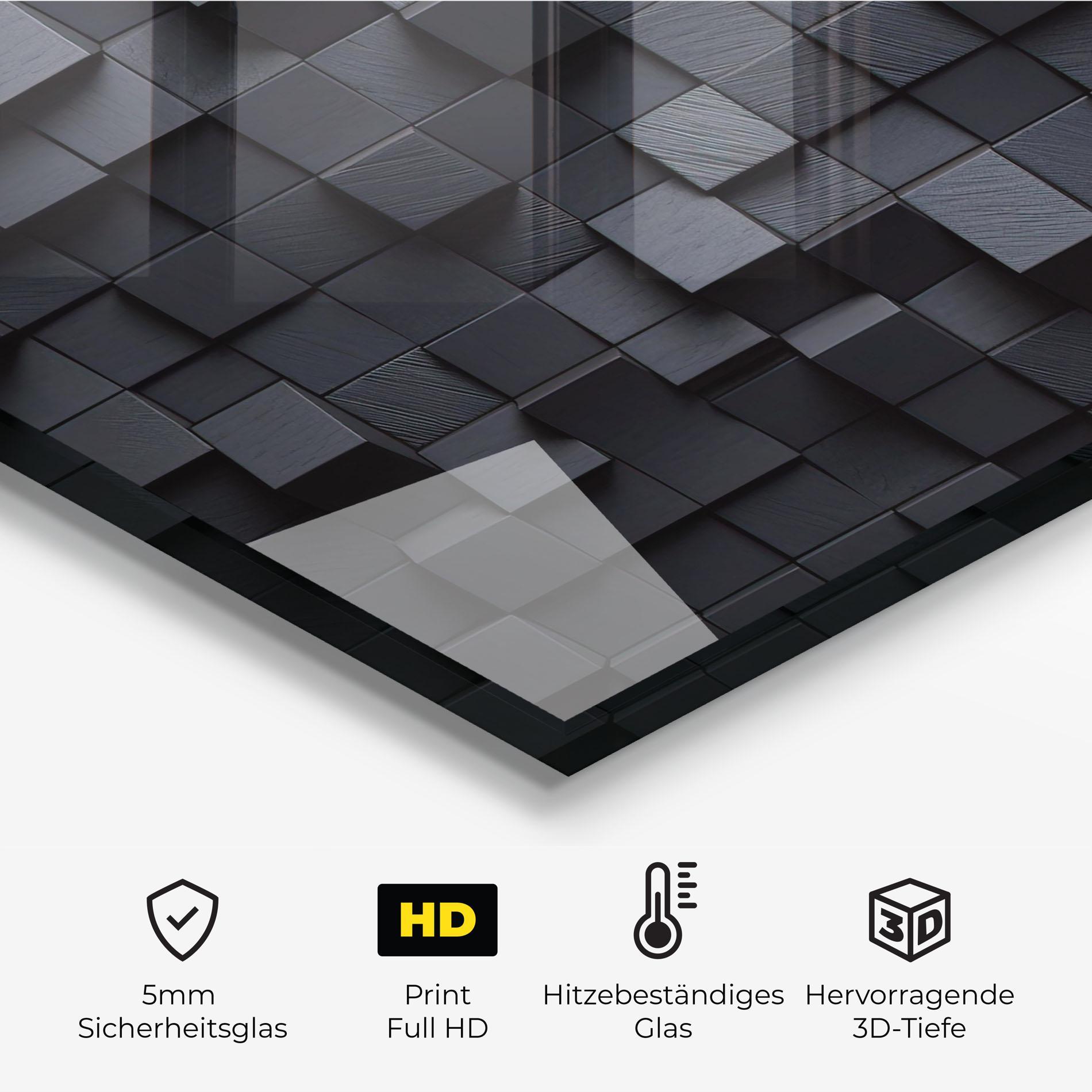 Küchenrückwand Glas Black Square Pattern mockup 2