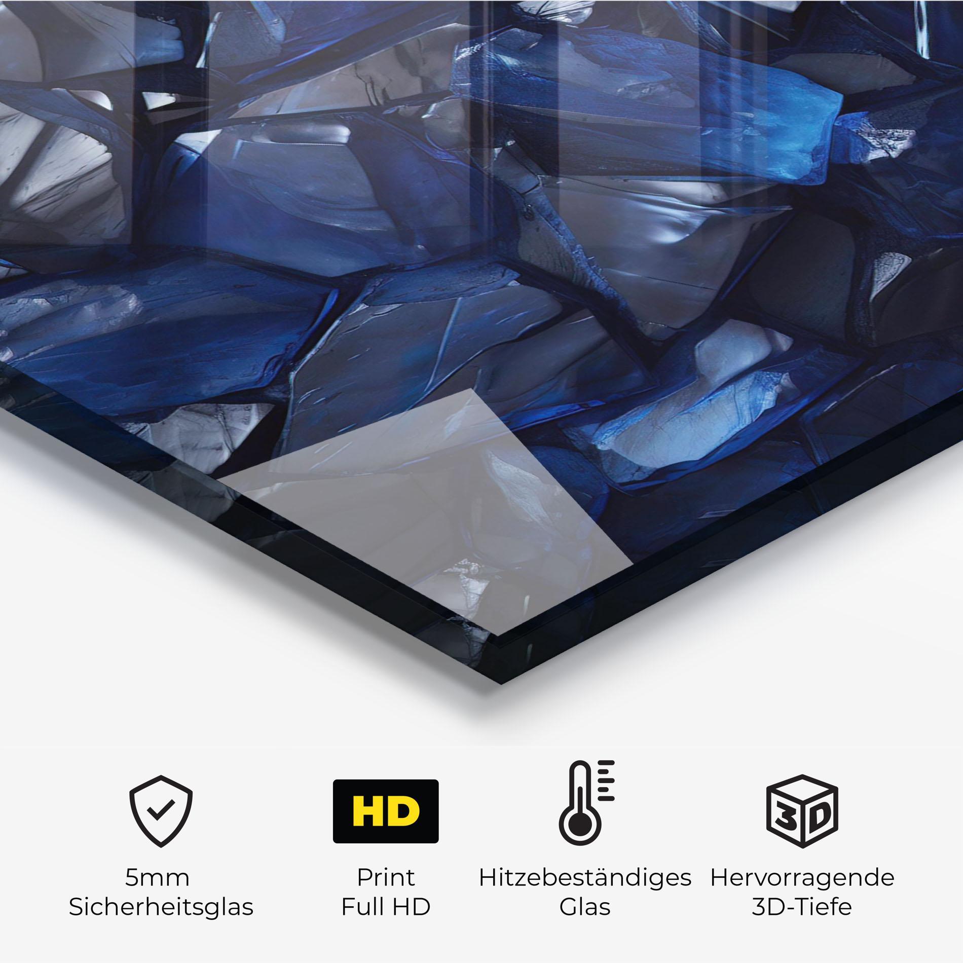 Küchenrückwand Glas Blue Crystal Shape mockup 2