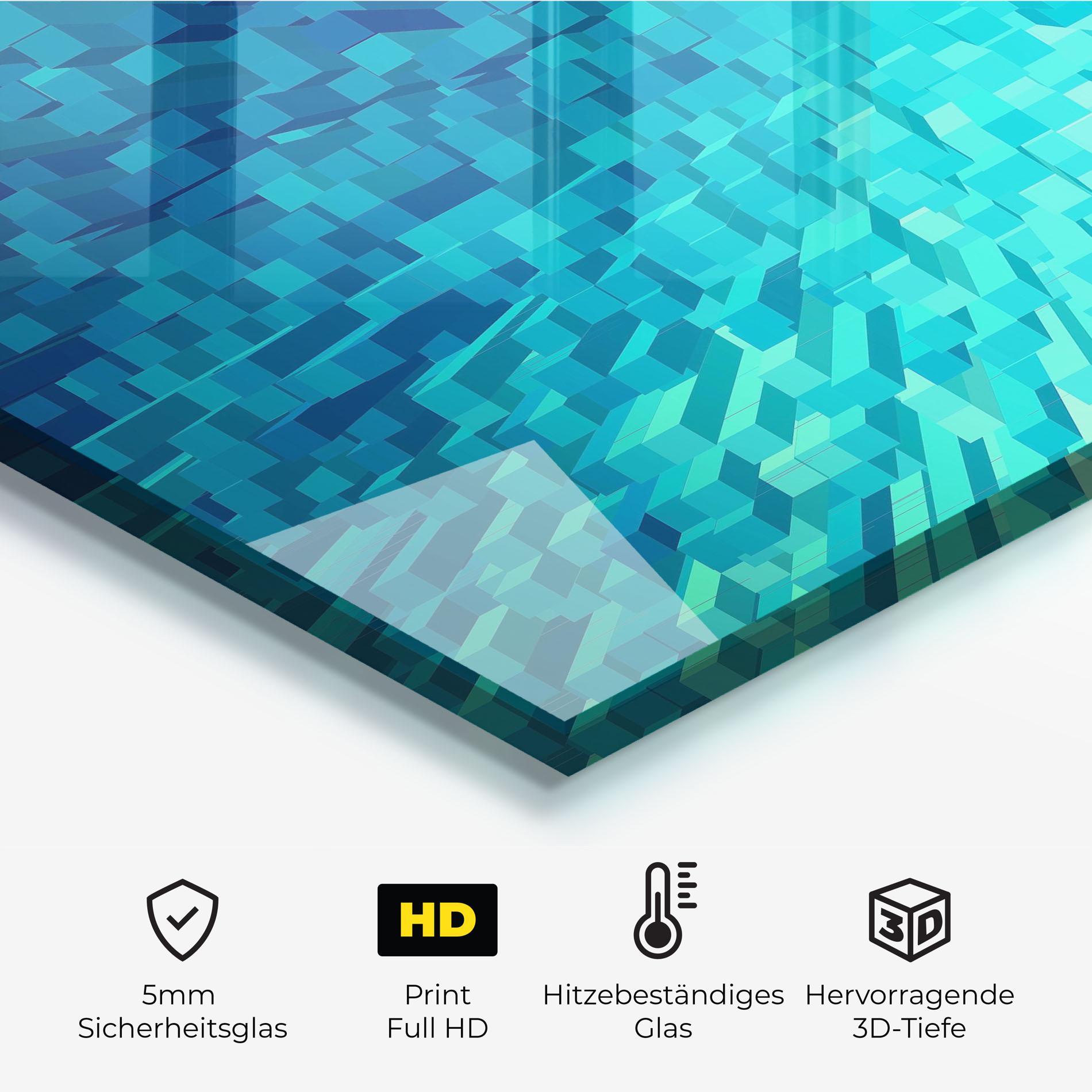 Küchenrückwand Glas Blue Square Mix mockup 2