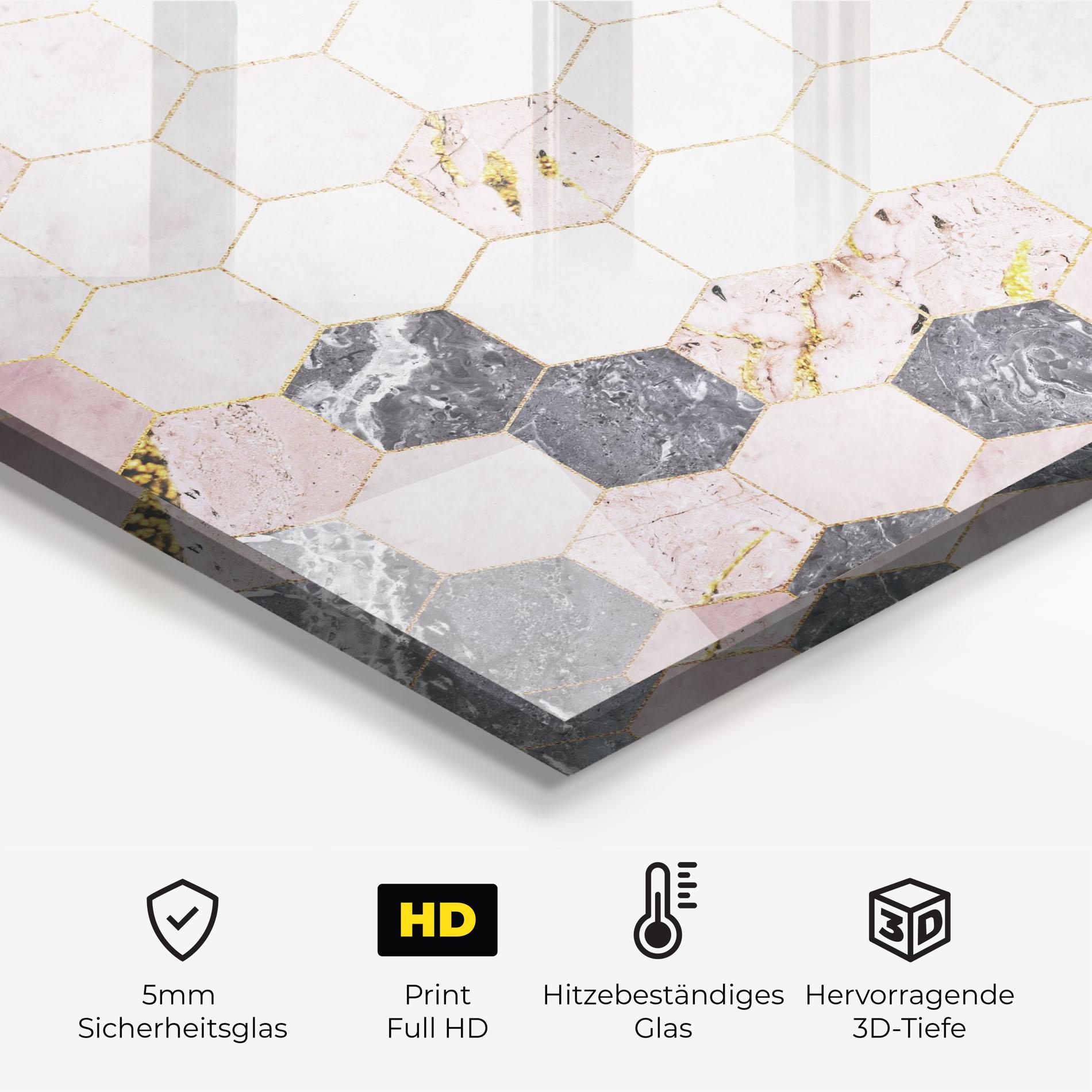 Küchenrückwand Glas Grey Pink Hexagon mockup 2
