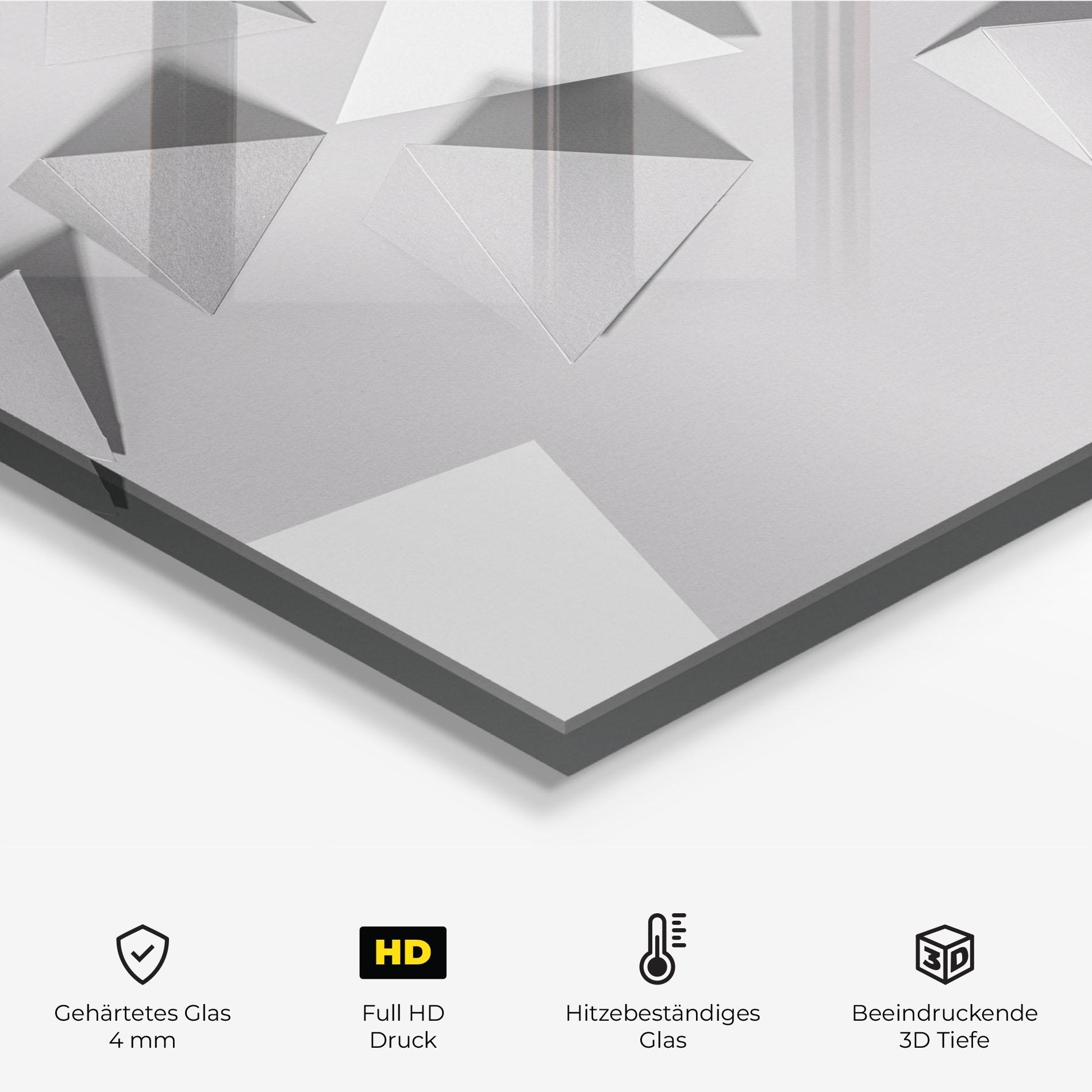 Küchenrückwand Glas 3d White Triangle mockup 2