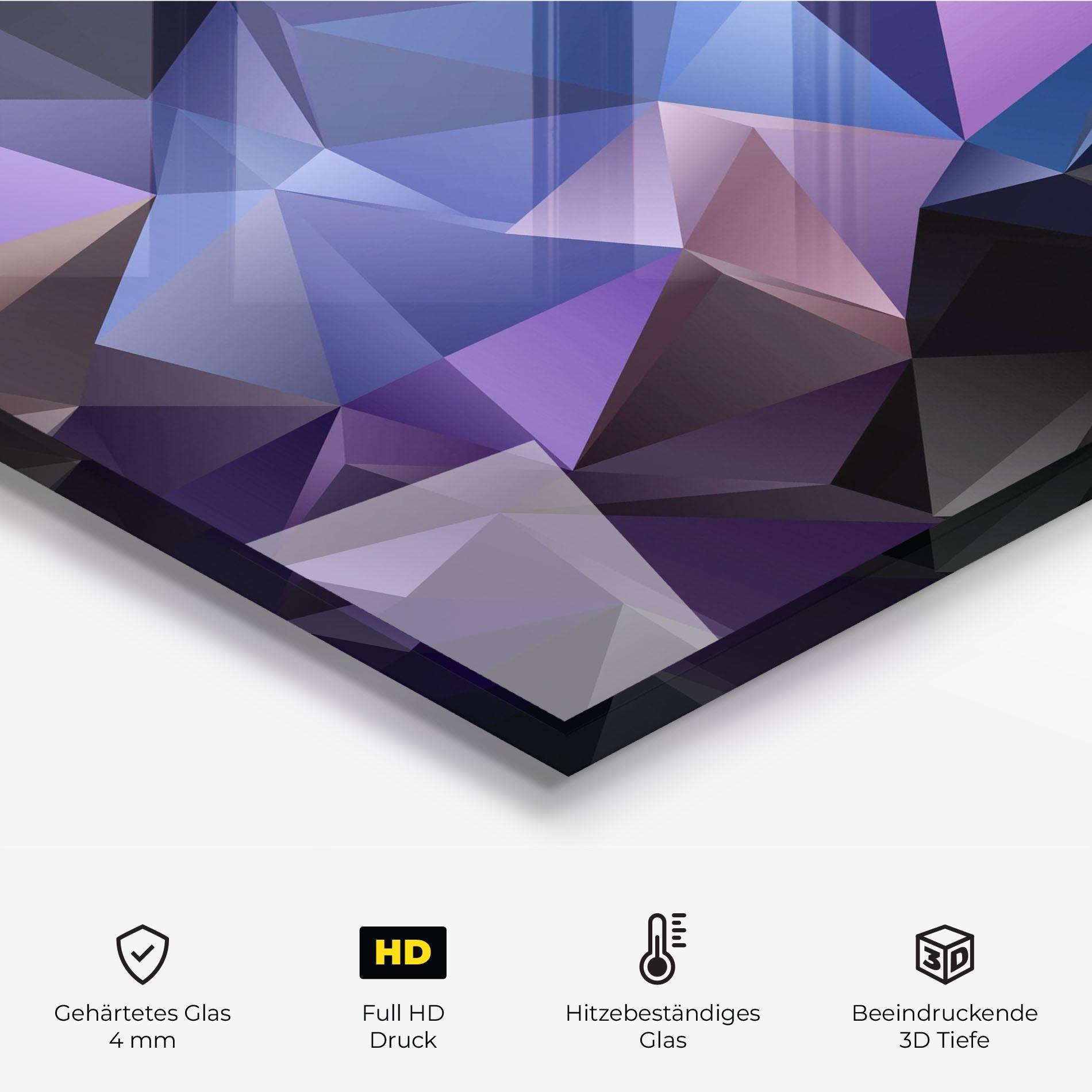 Küchenrückwand Glas Black Purple Triangle mockup 2