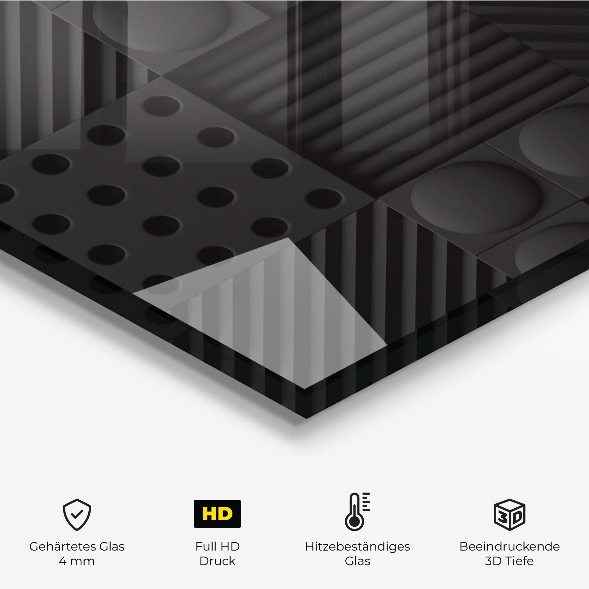 Küchenrückwand Glas Black Square Circle mockup 2