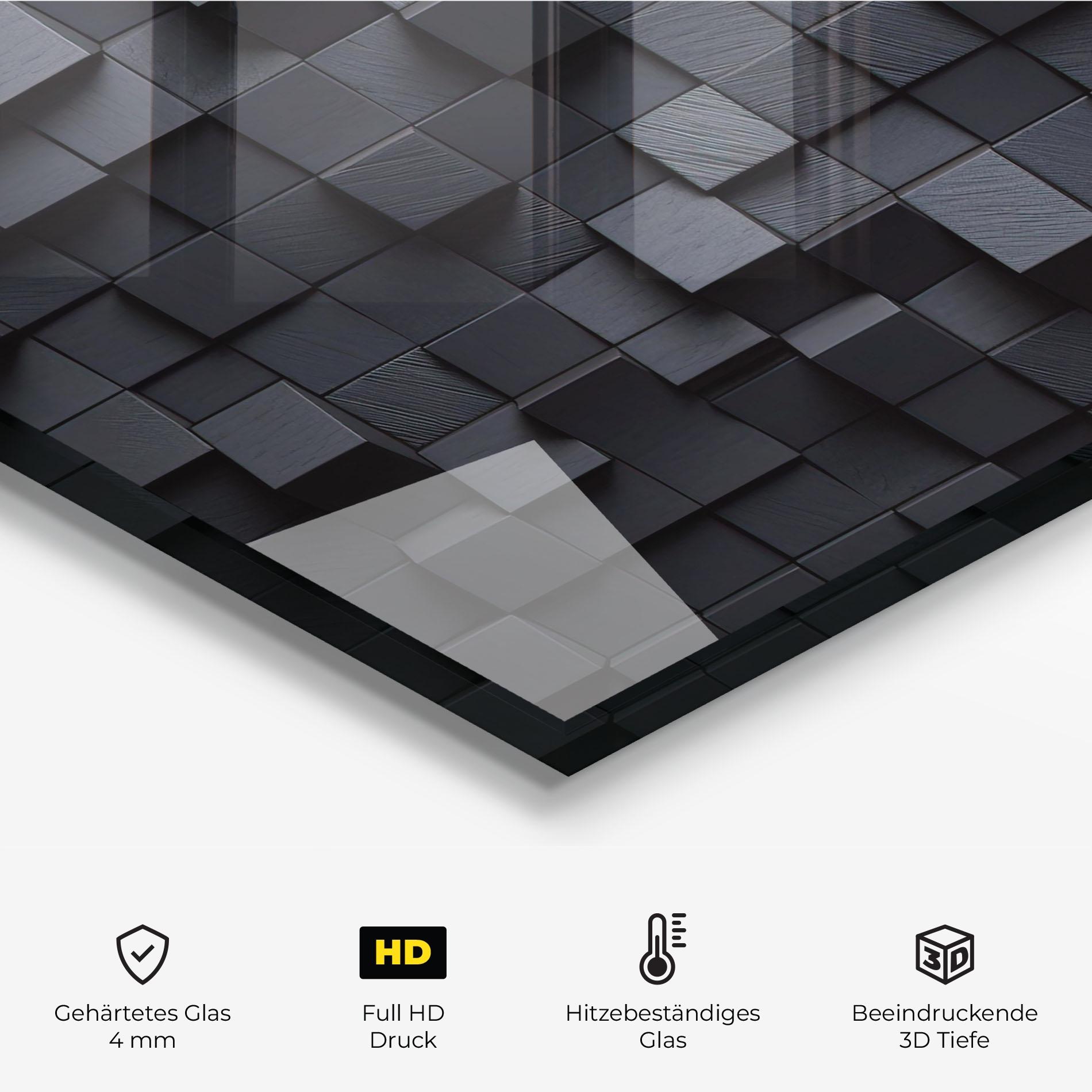 Küchenrückwand Glas Black Square Pattern mockup 2