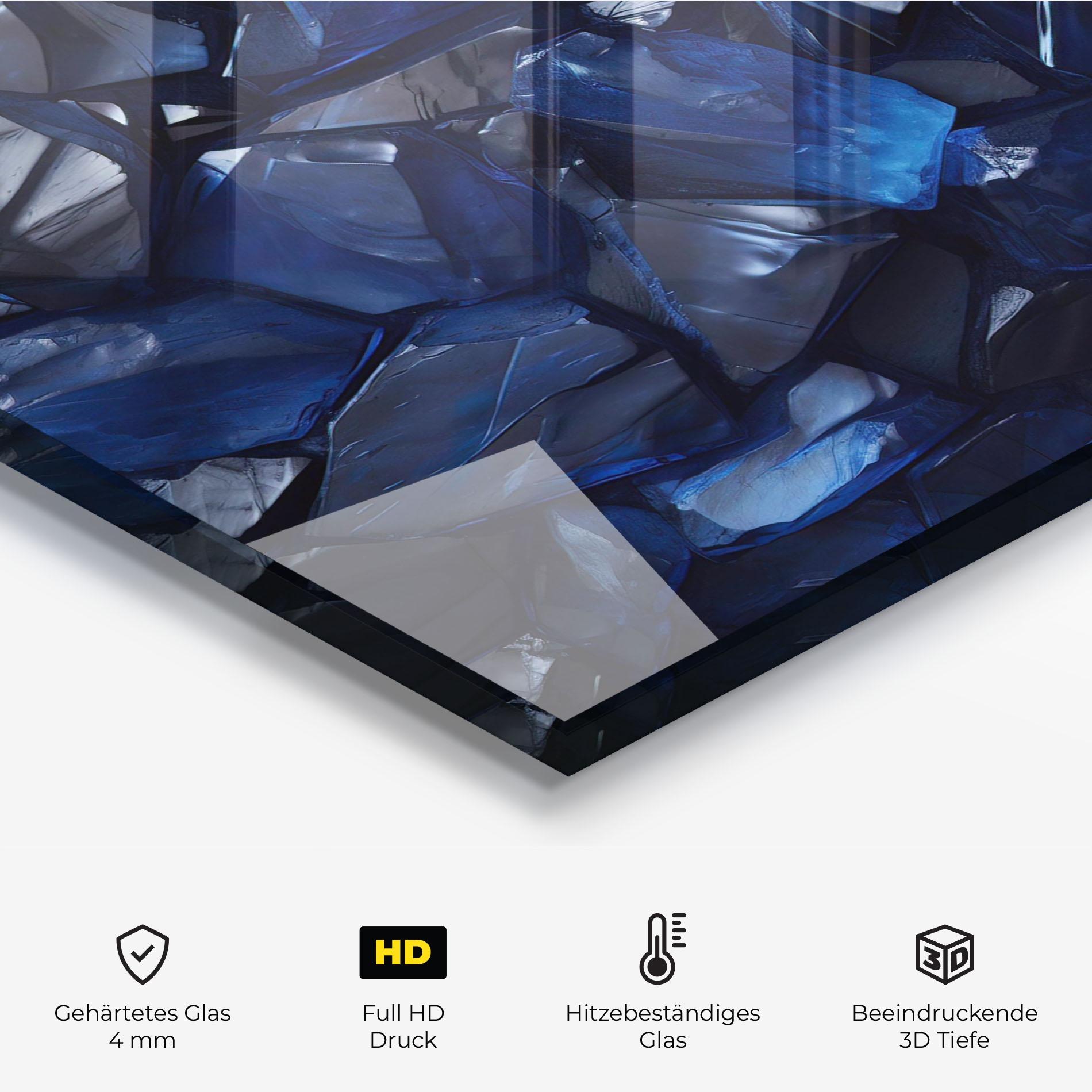 Küchenrückwand Glas Blue Crystal Shape mockup 2