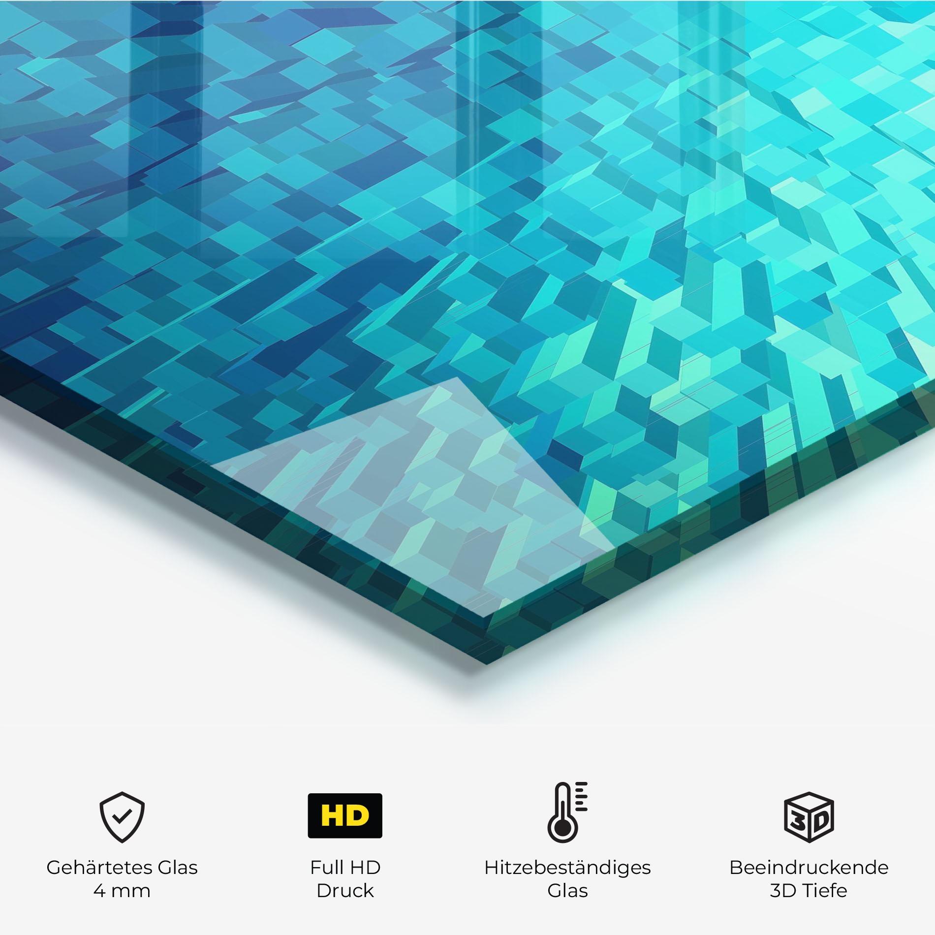 Küchenrückwand Glas Blue Square Mix mockup 2