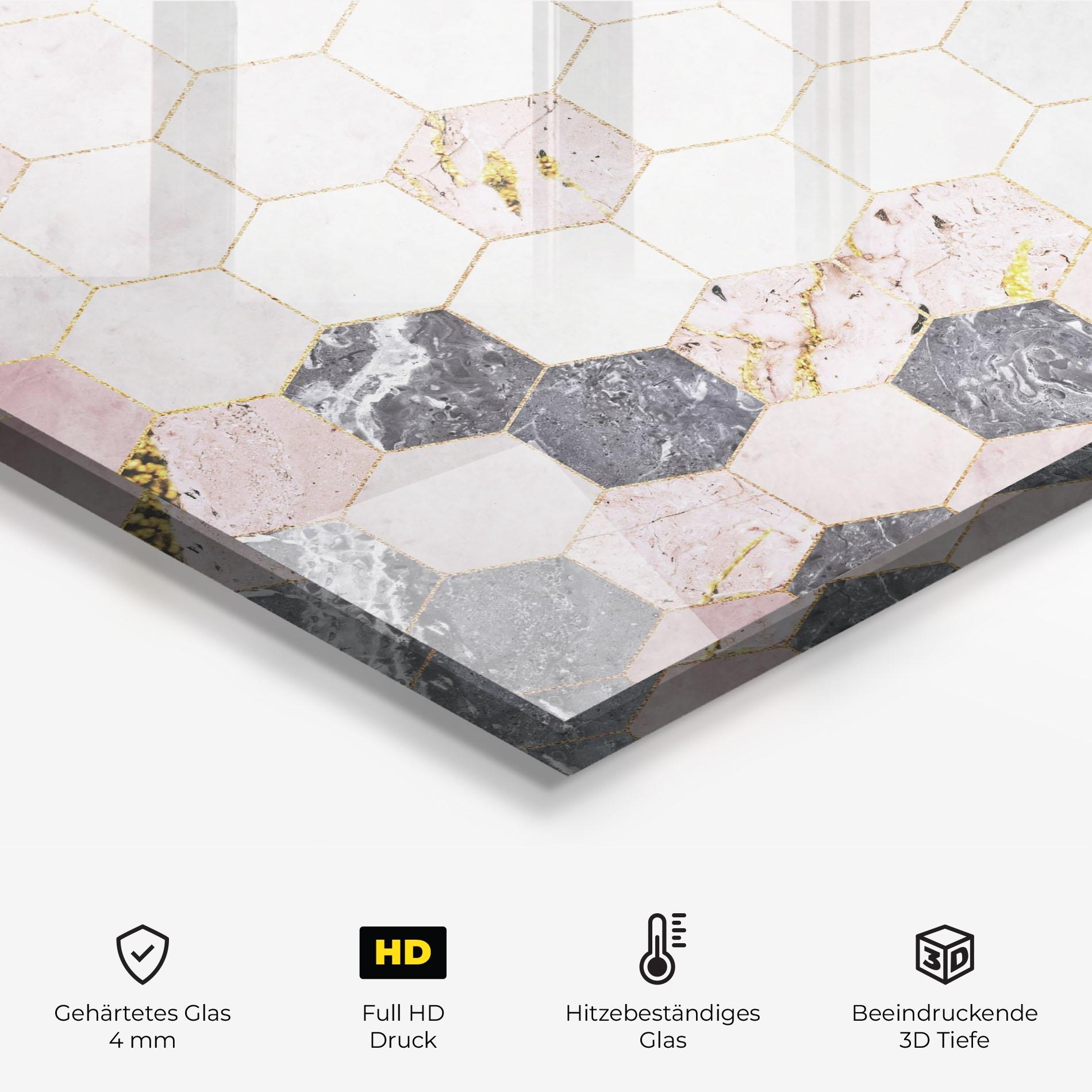 Küchenrückwand Glas Grey Pink Hexagon mockup 2