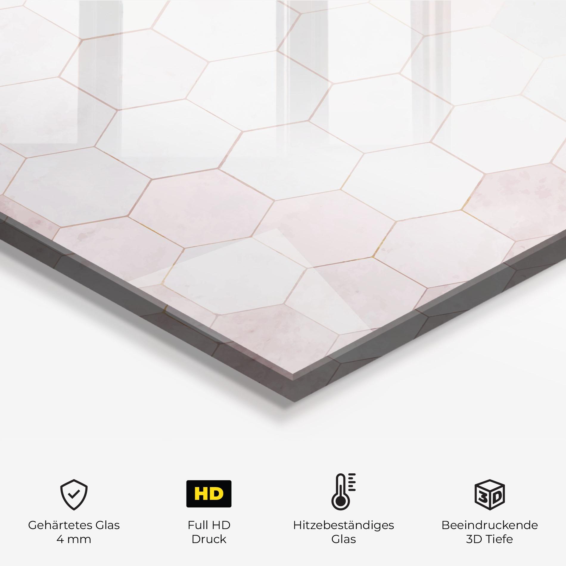 Küchenrückwand Glas Hexagon Pink mockup 2