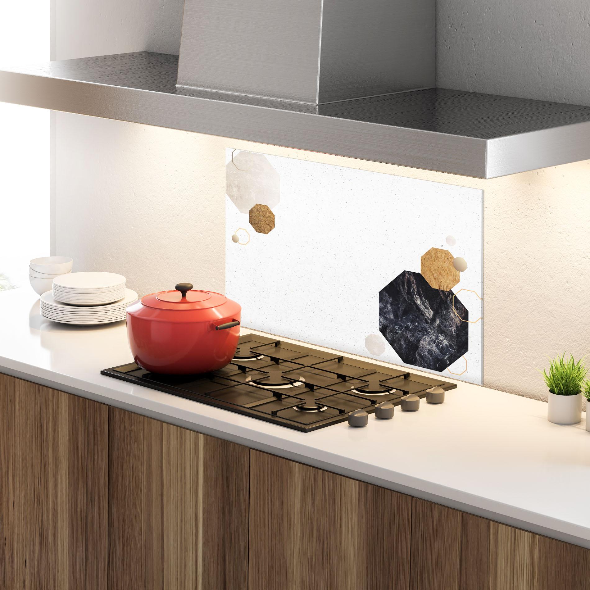 Küchenrückwand Glas Big Hexagon mockup 4