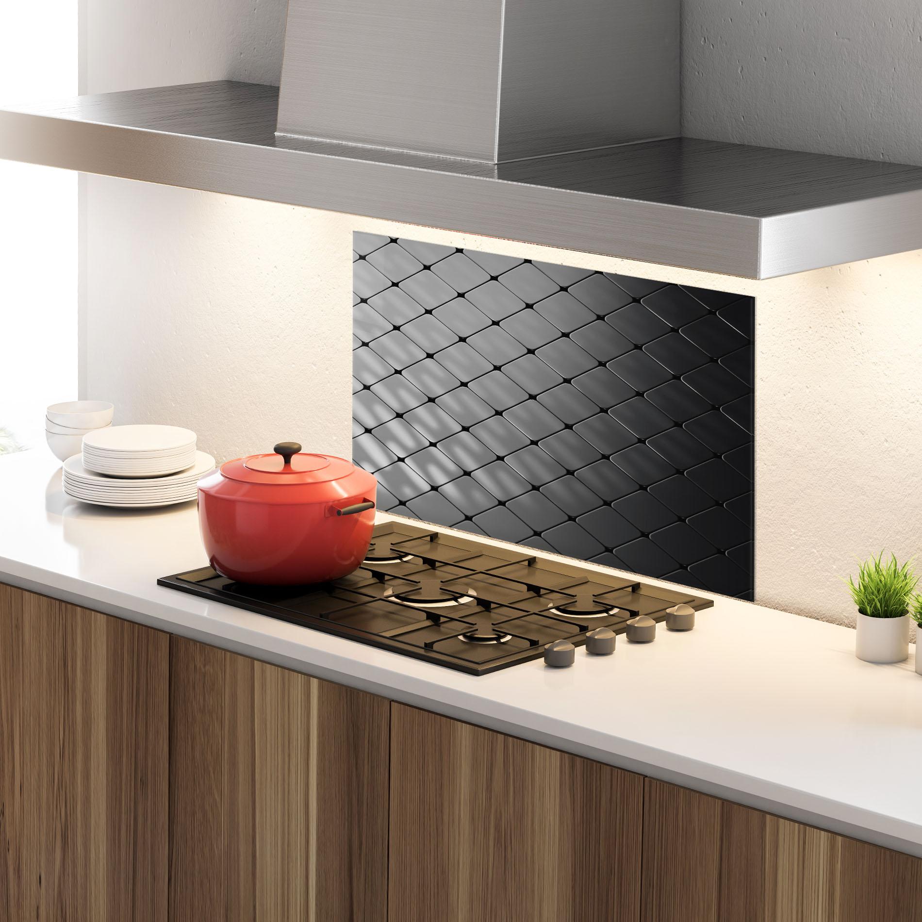 Küchenrückwand Glas Black Square Shapes mockup 4