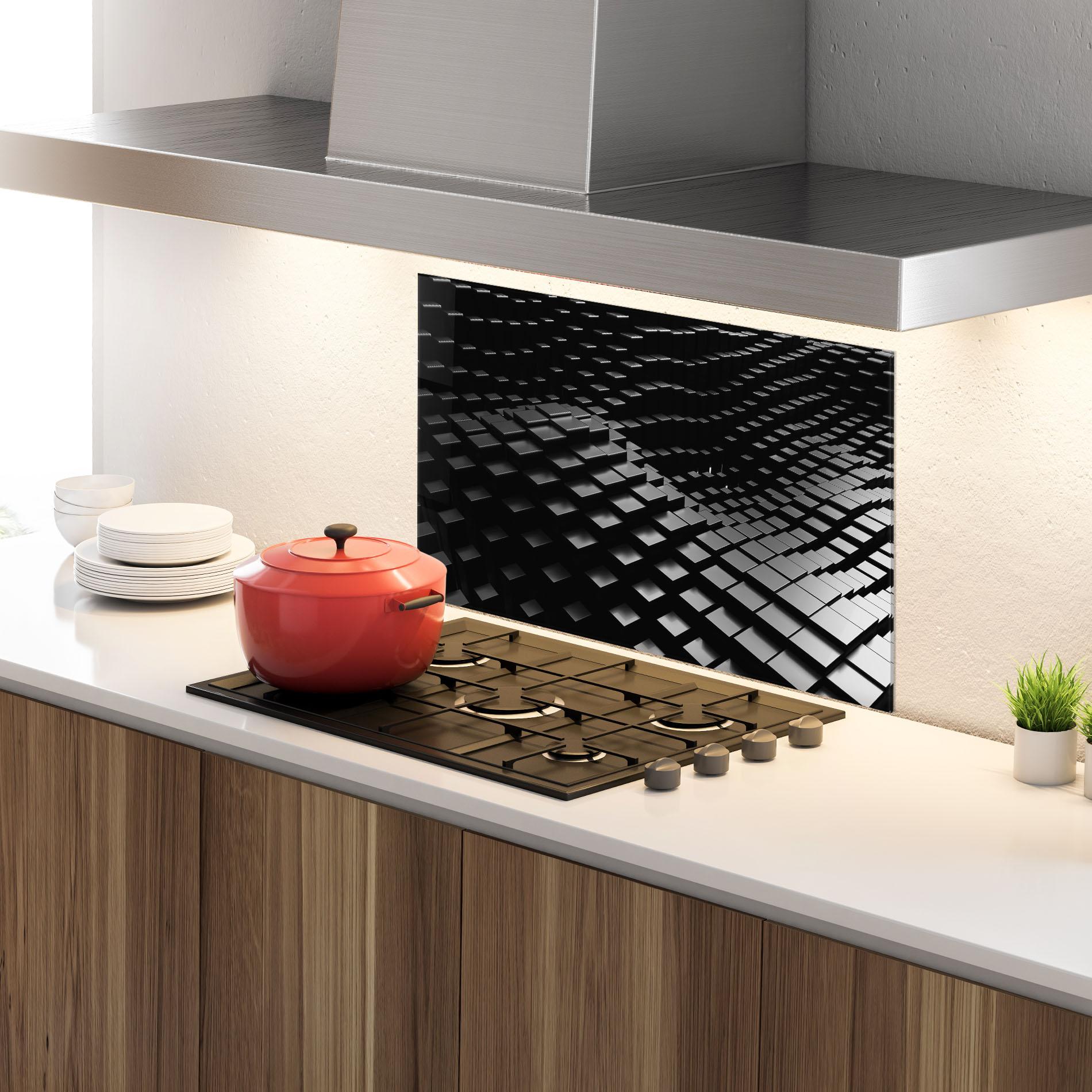 Küchenrückwand Glas Black Square Wave mockup 4