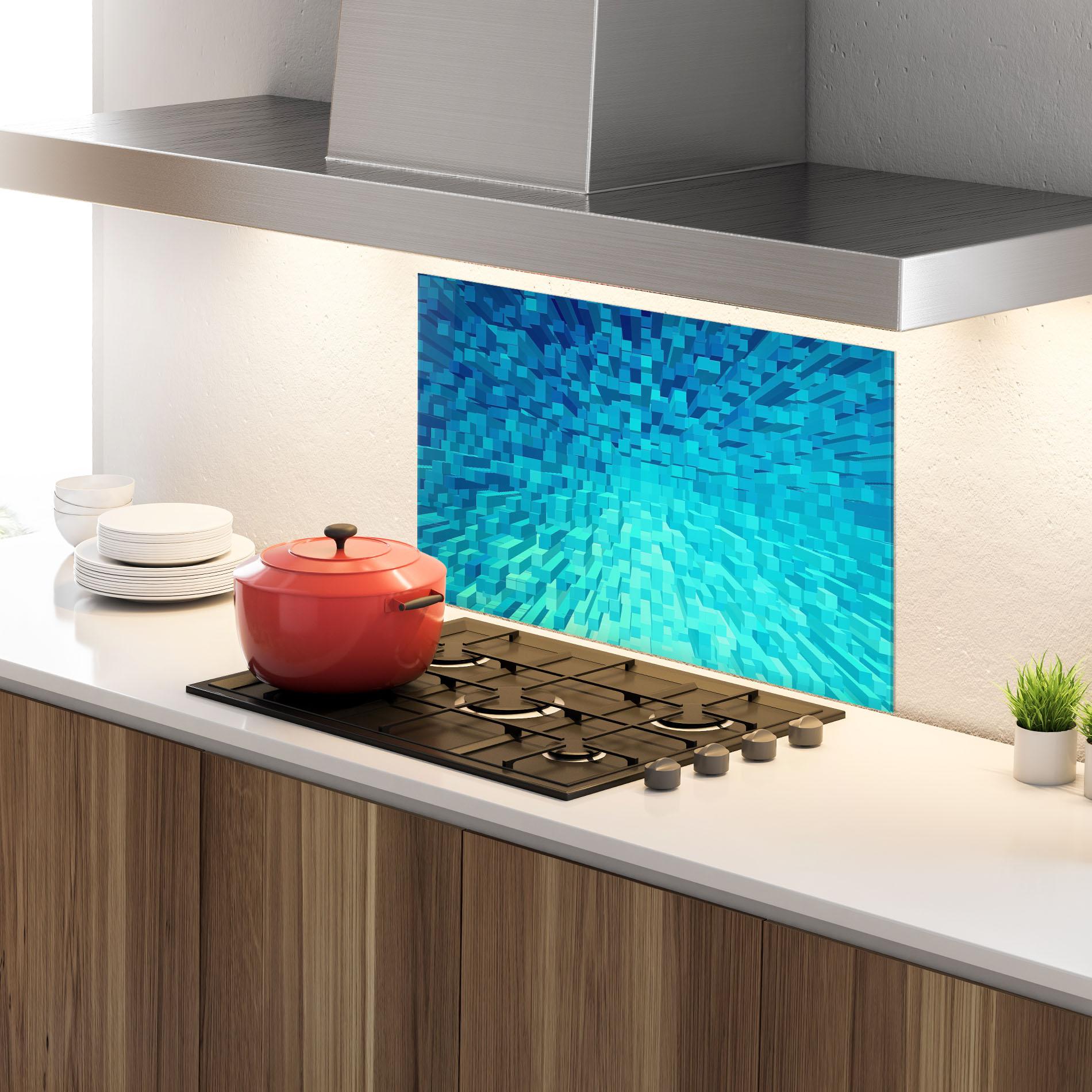 Küchenrückwand Glas Blue Square Mix mockup 4