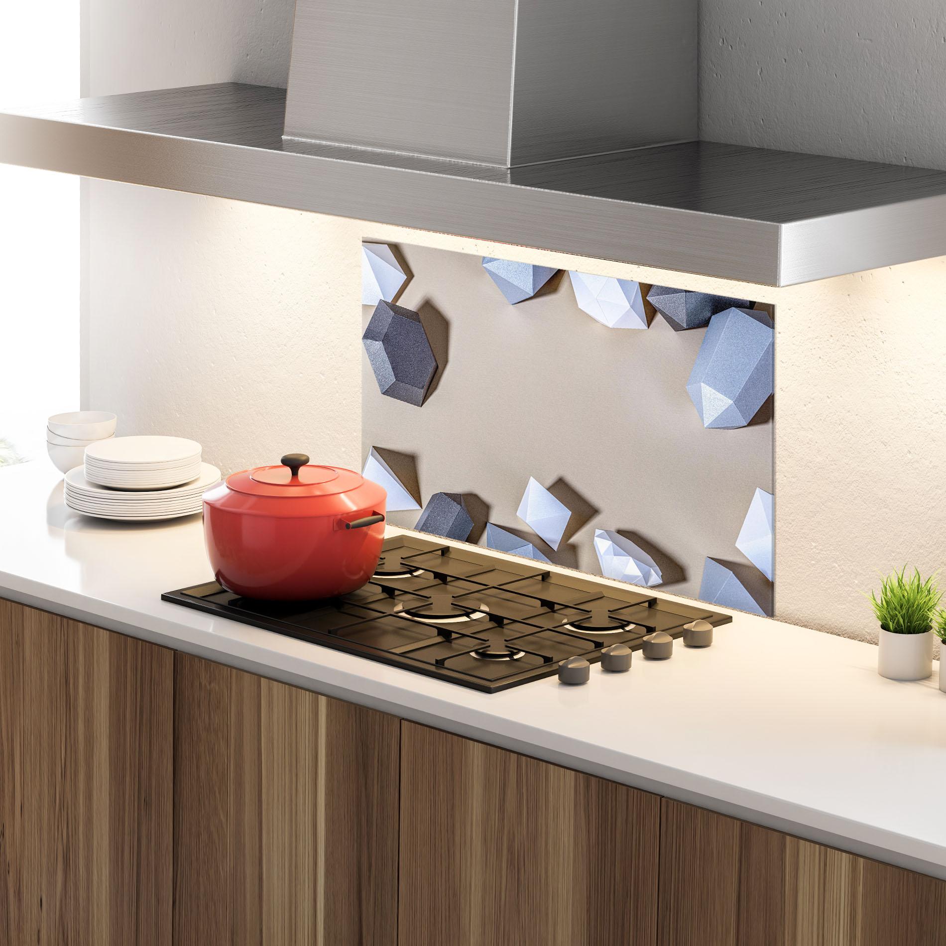 Küchenrückwand Glas Geometric 3d Shapes mockup 4