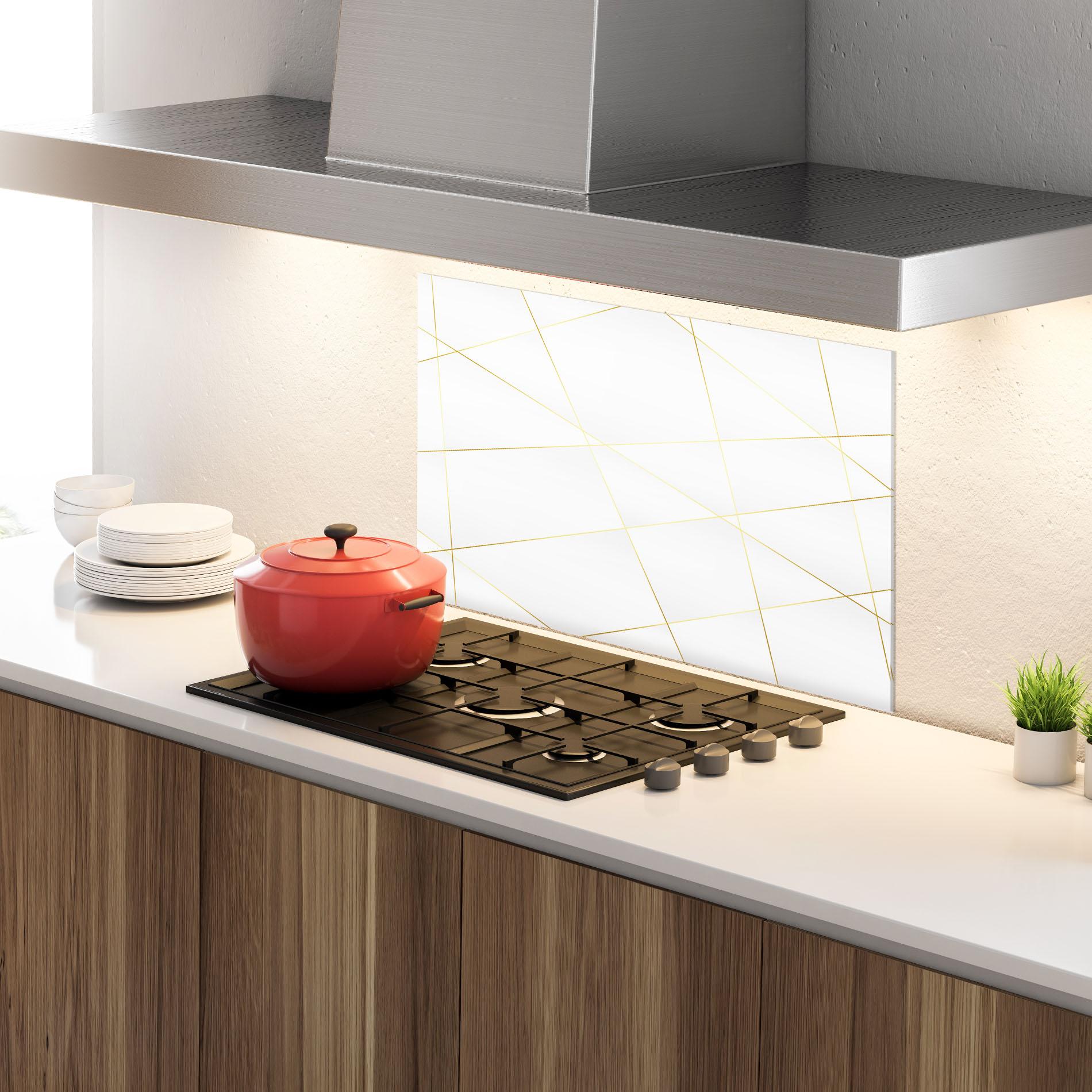 Küchenrückwand Glas Golden Line White mockup 4