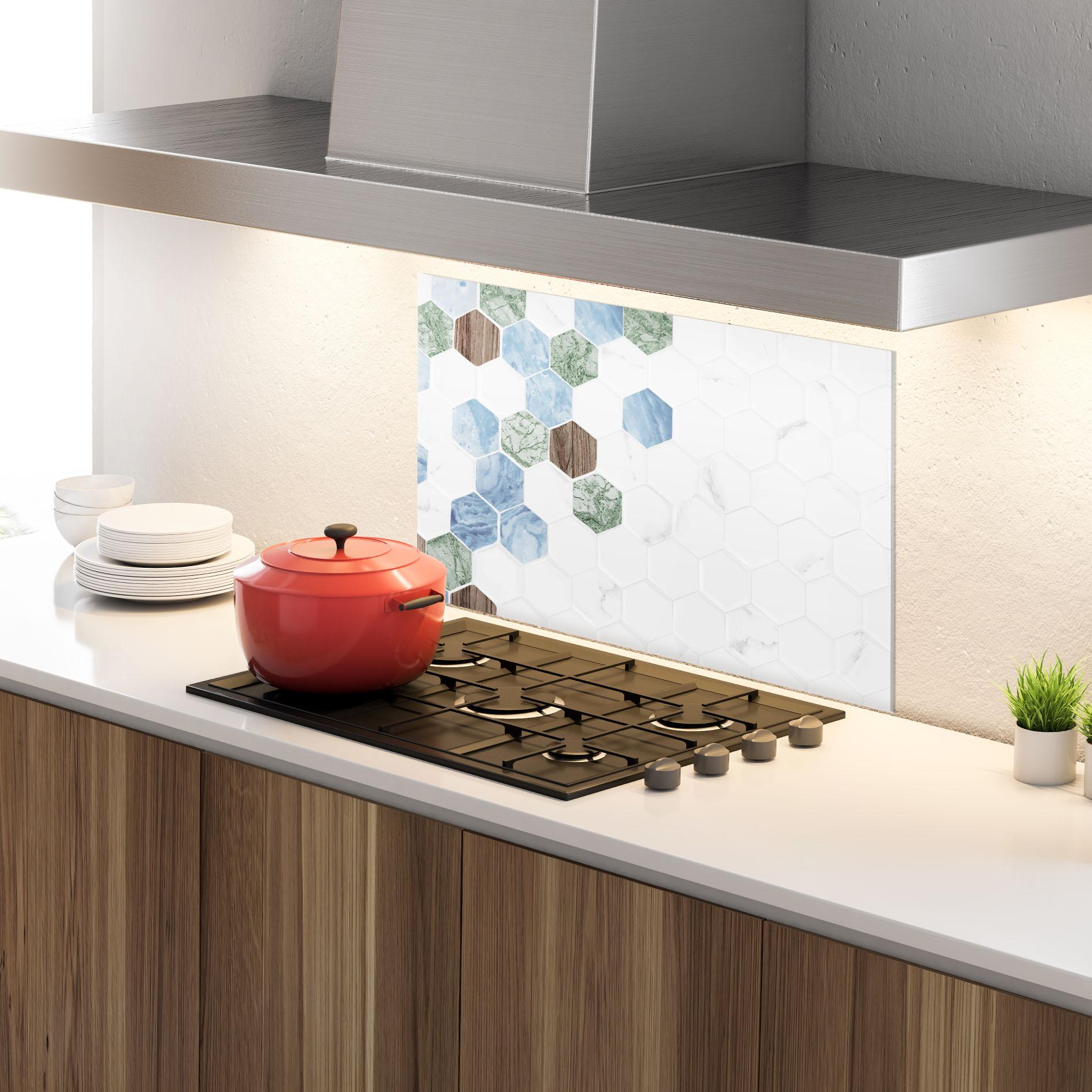 Küchenrückwand Glas Hexagon Pattern mockup 4