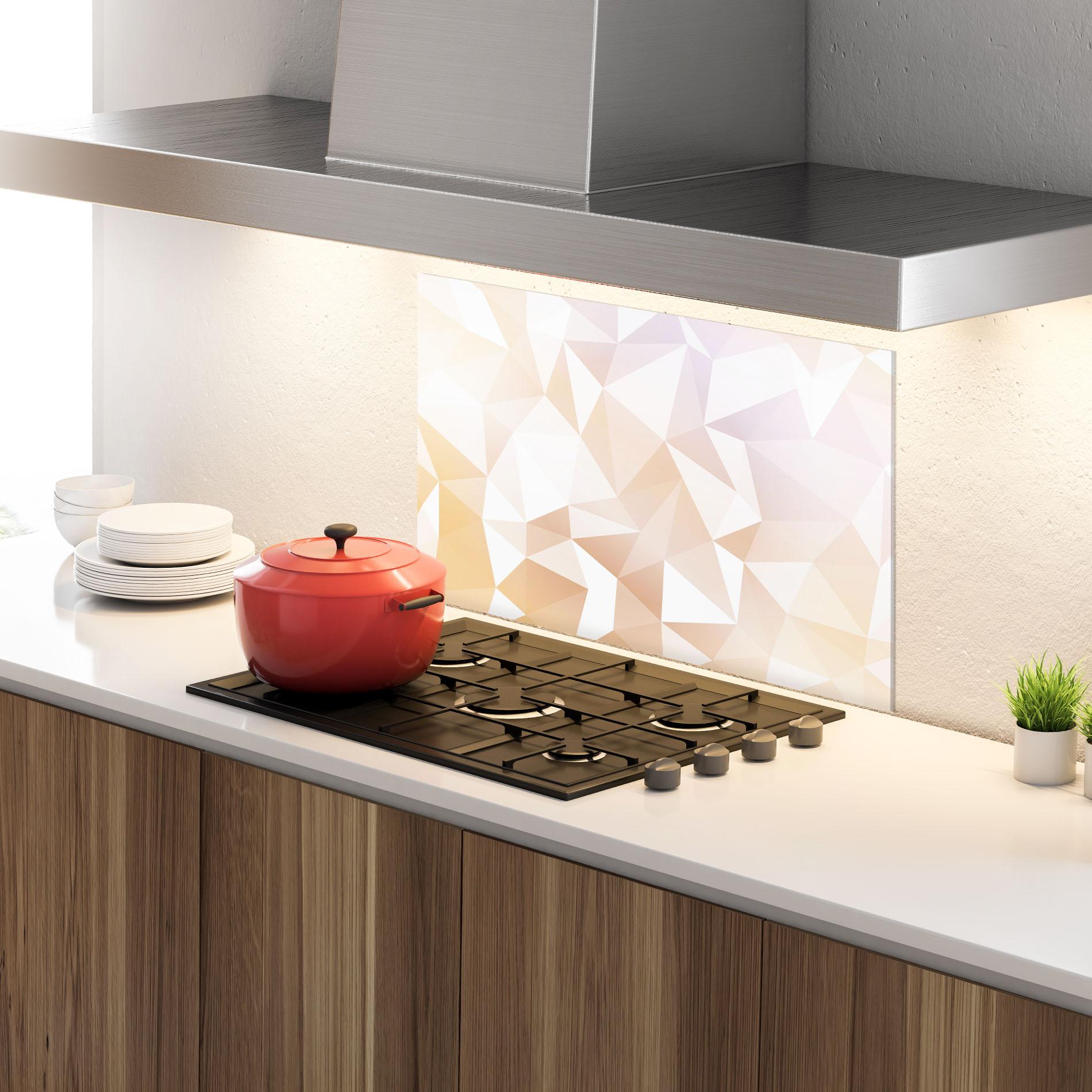 Küchenrückwand Glas Light Pink Triangle mockup 4