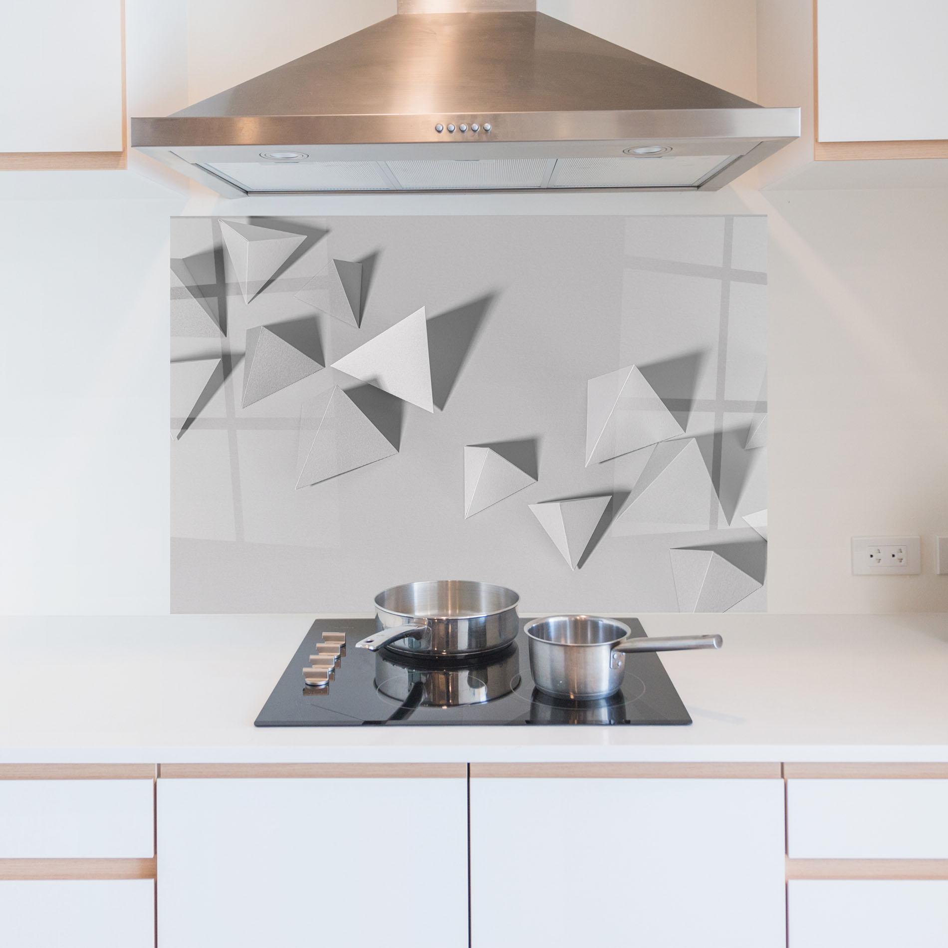 Küchenrückwand Glas 3d White Triangle mockup 5