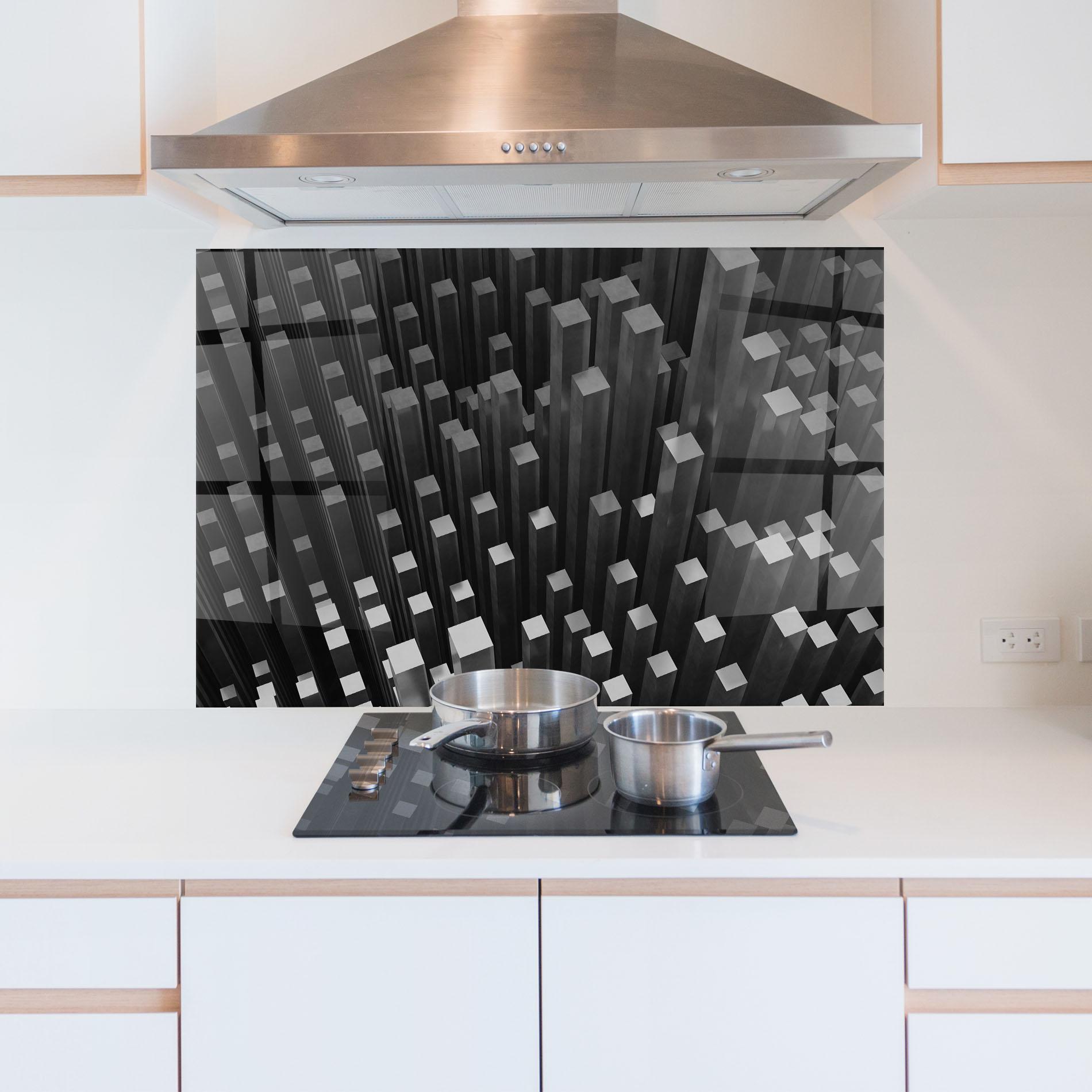 Küchenrückwand Glas Black Block Pattern mockup 5