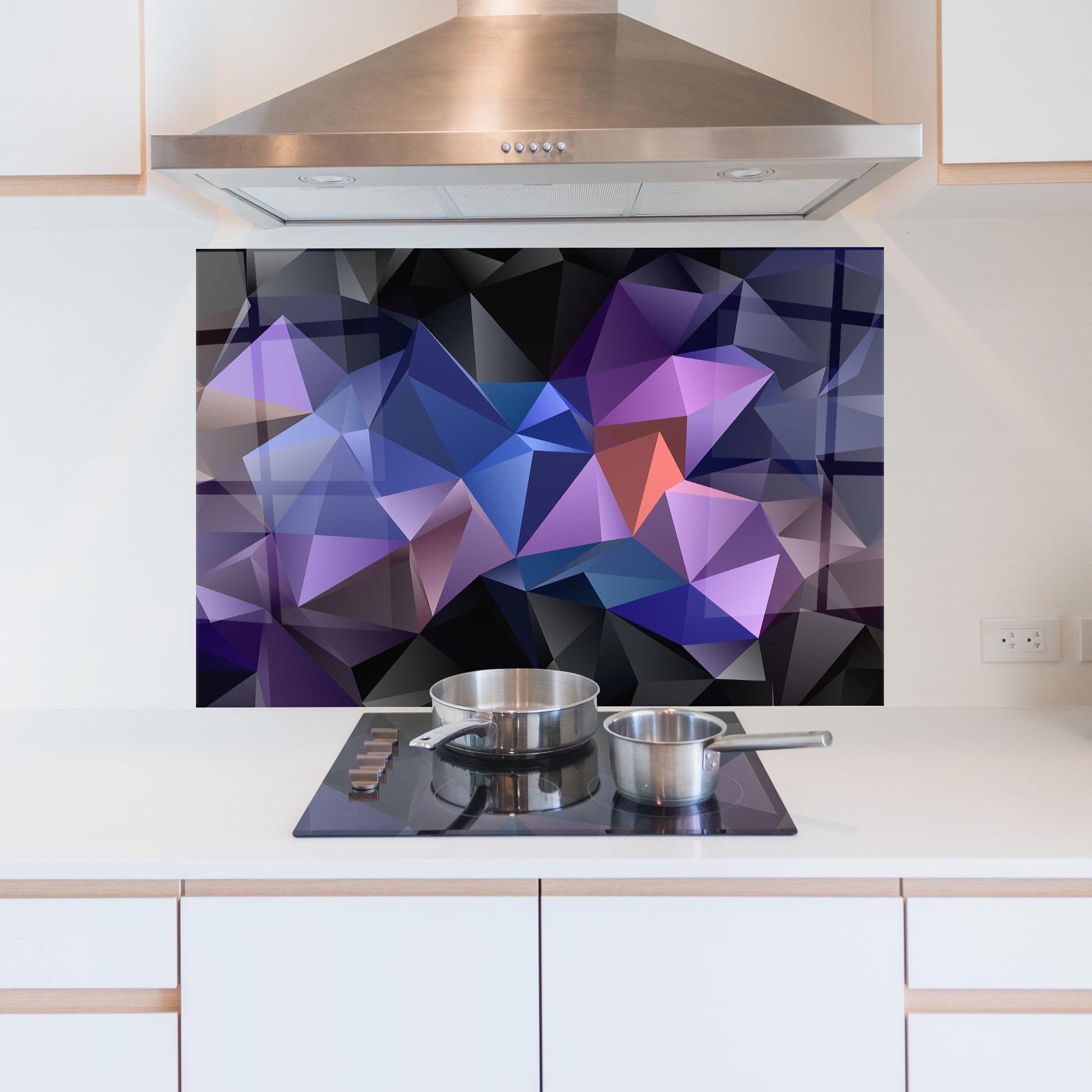 Küchenrückwand Glas Black Purple Triangle mockup 5