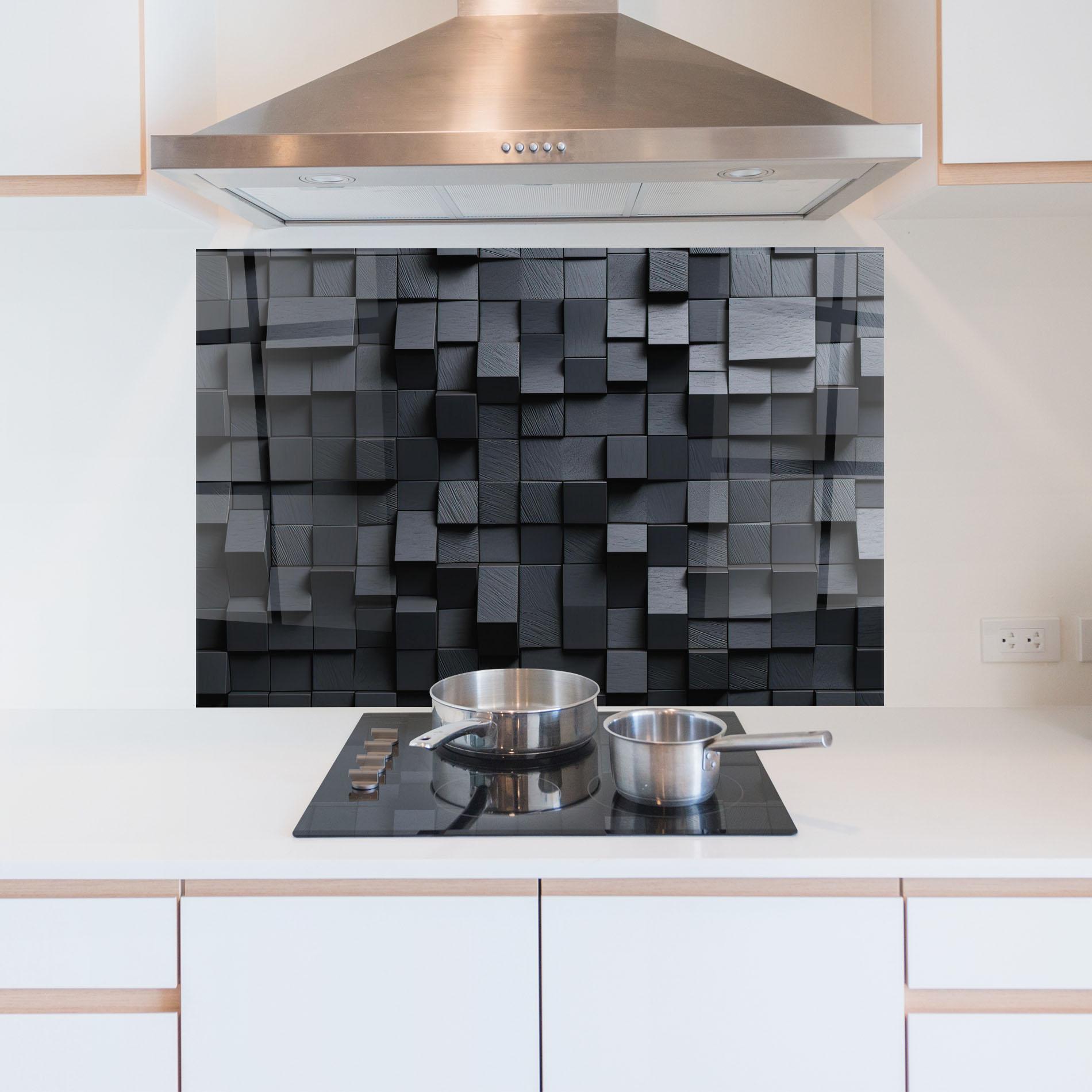 Küchenrückwand Glas Black Square Pattern mockup 5