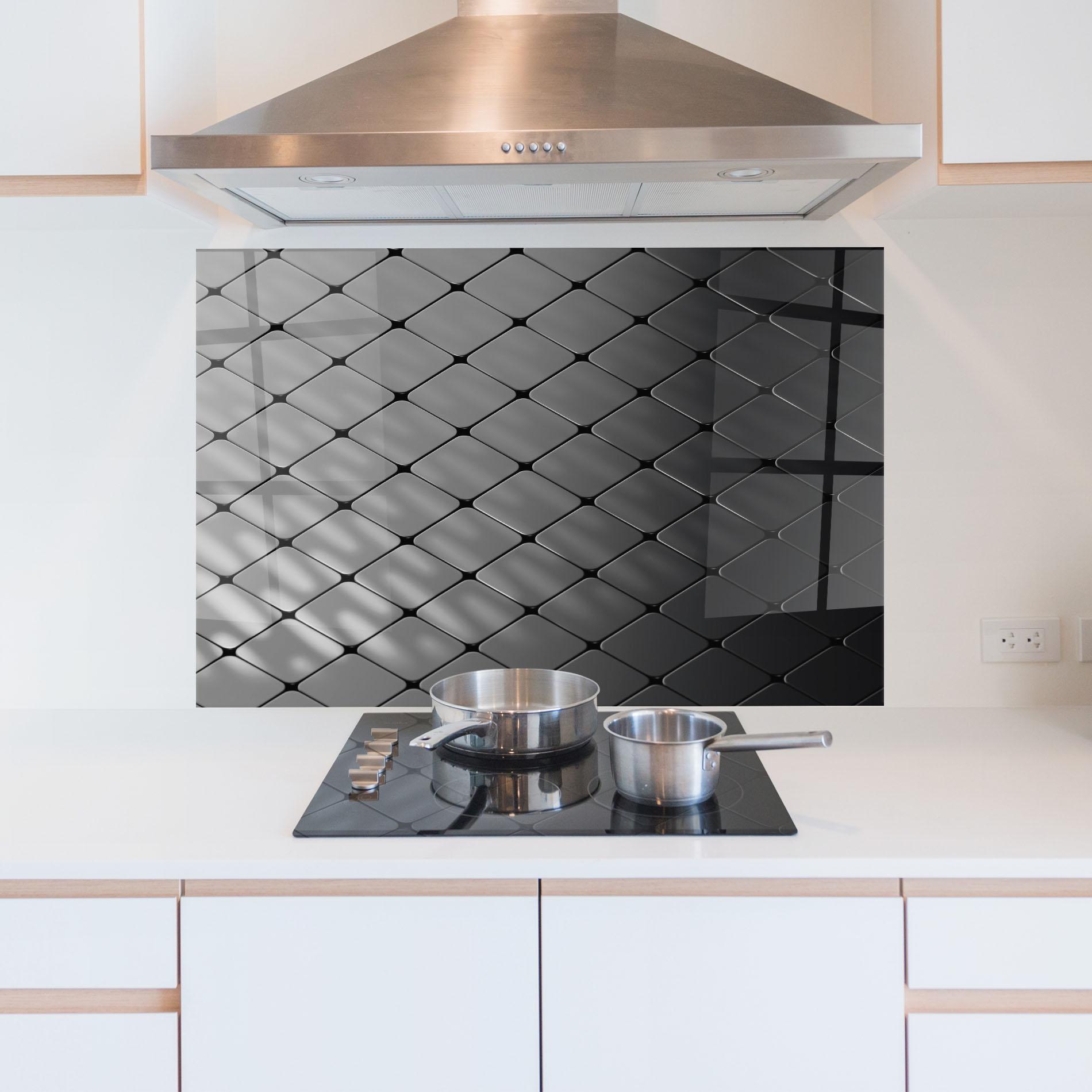 Küchenrückwand Glas Black Square Shapes mockup 5