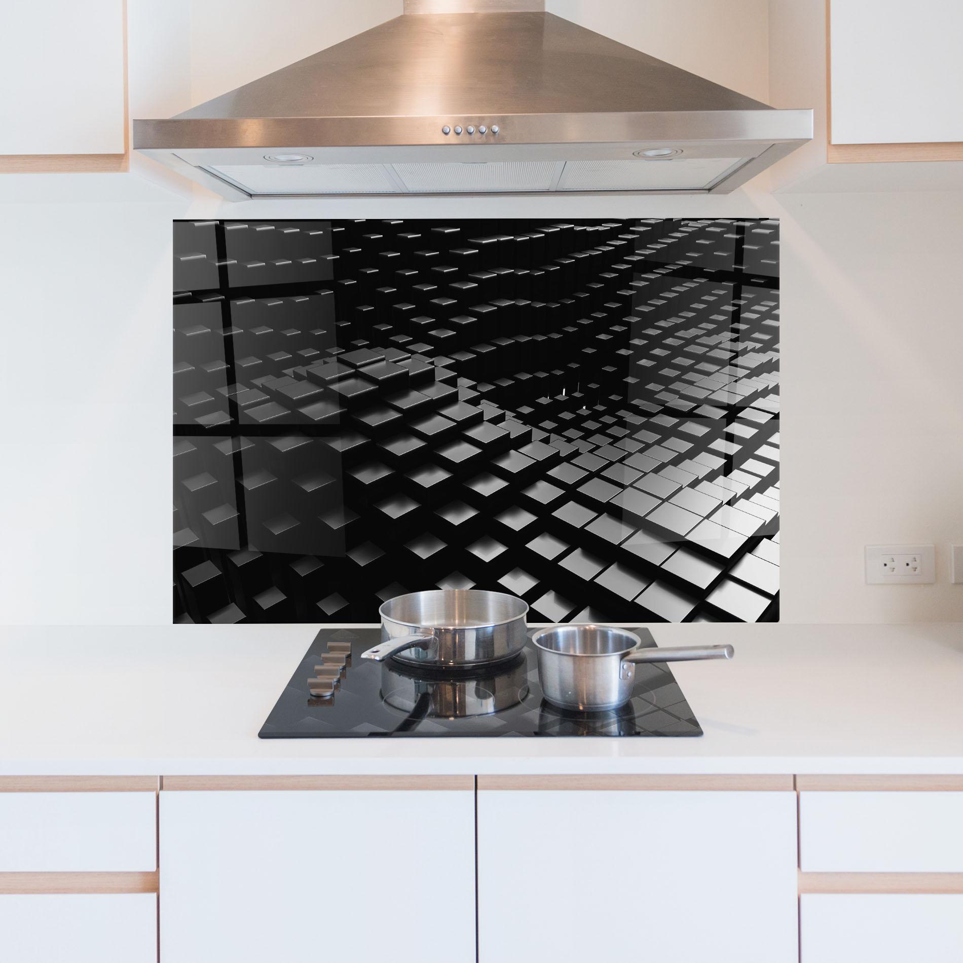 Küchenrückwand Glas Black Square Wave mockup 5