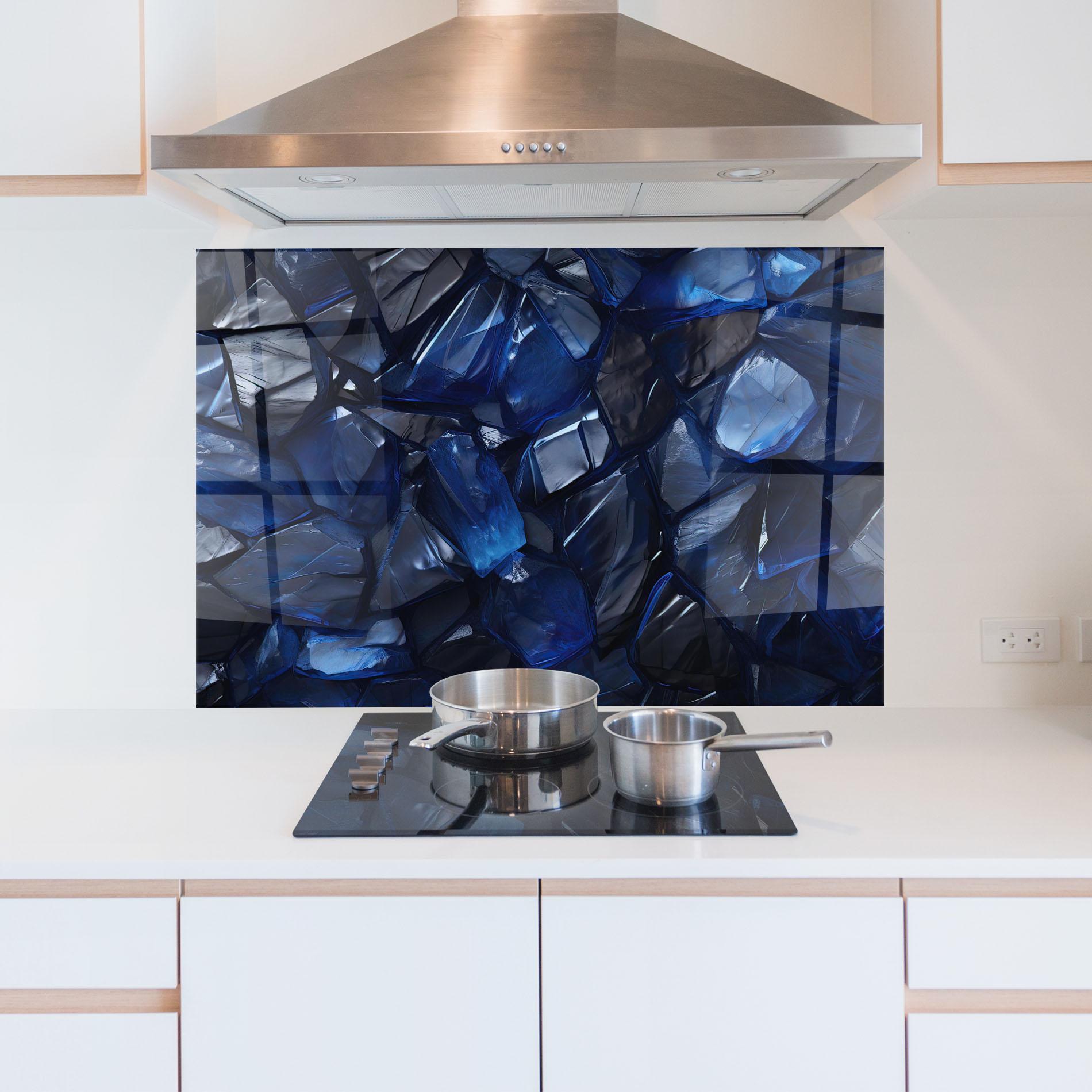 Küchenrückwand Glas Blue Crystal Shape mockup 5