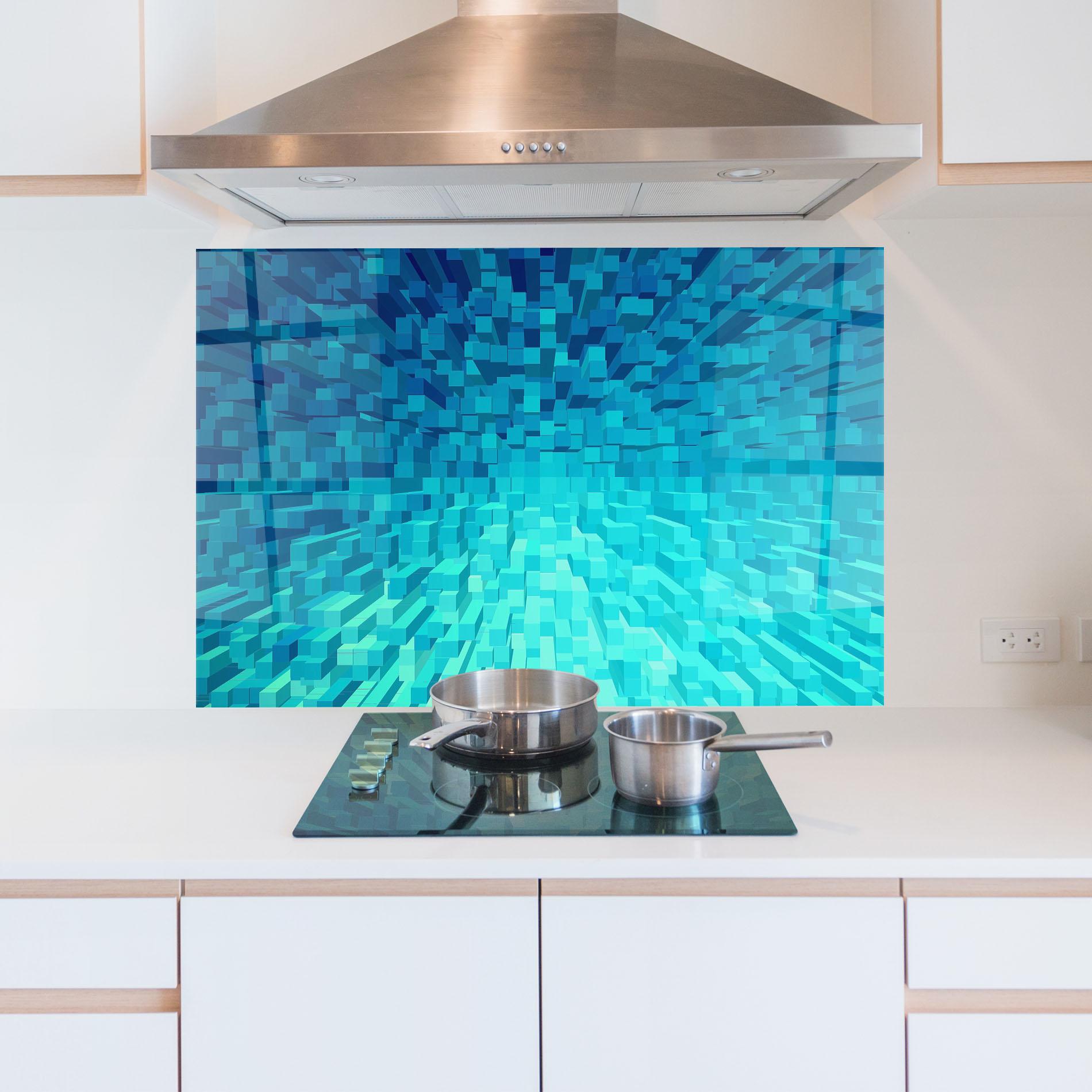 Küchenrückwand Glas Blue Square Mix mockup 5