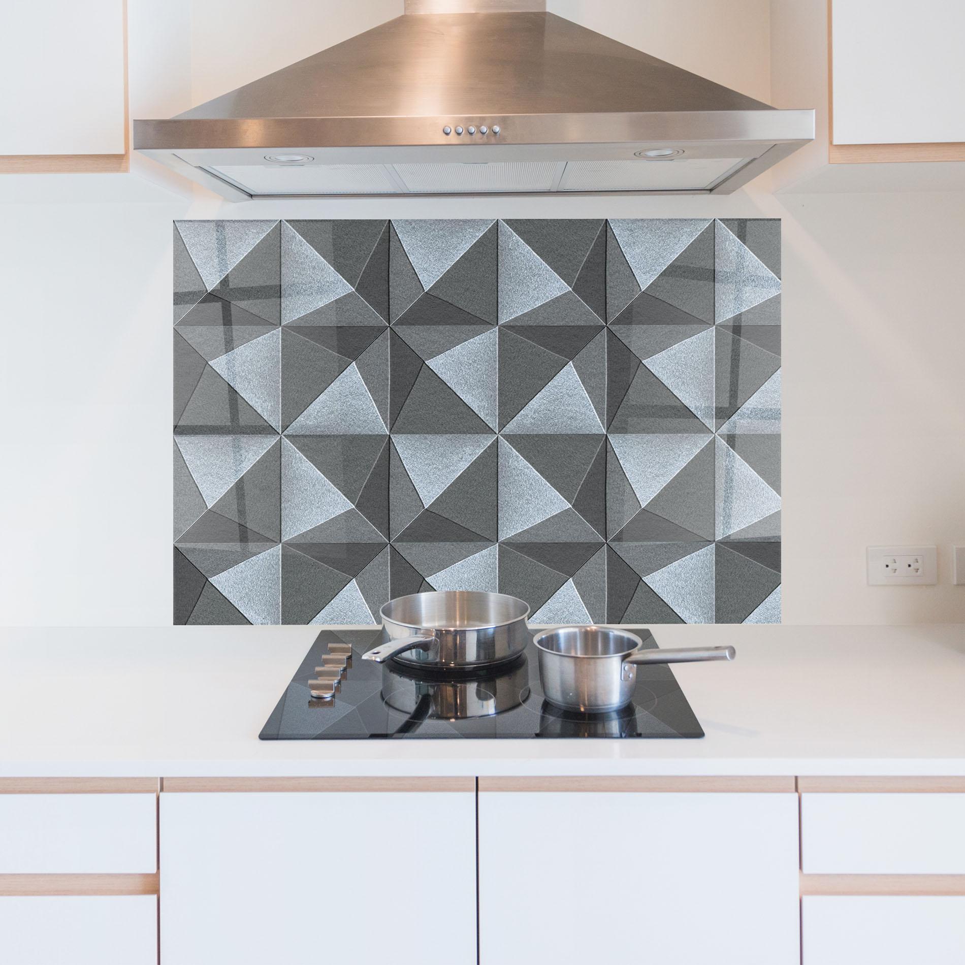 Küchenrückwand Glas Grey Triangle Square mockup 5