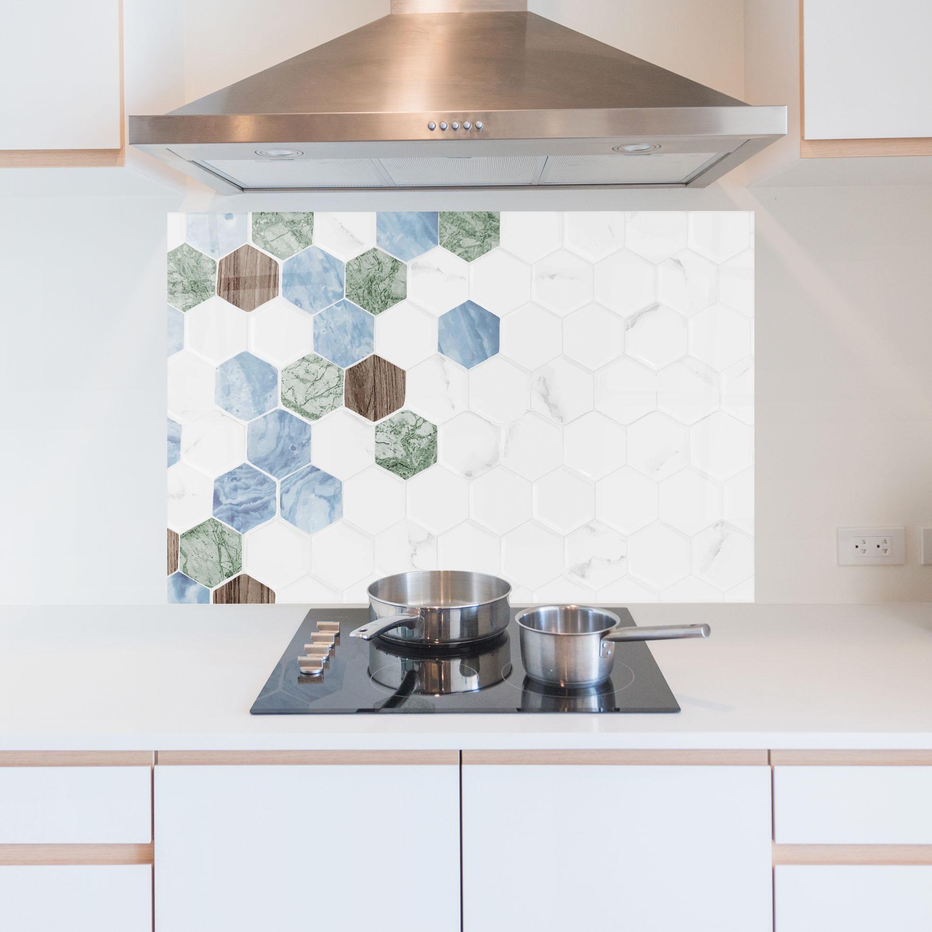 Küchenrückwand Glas Hexagon Pattern mockup 5