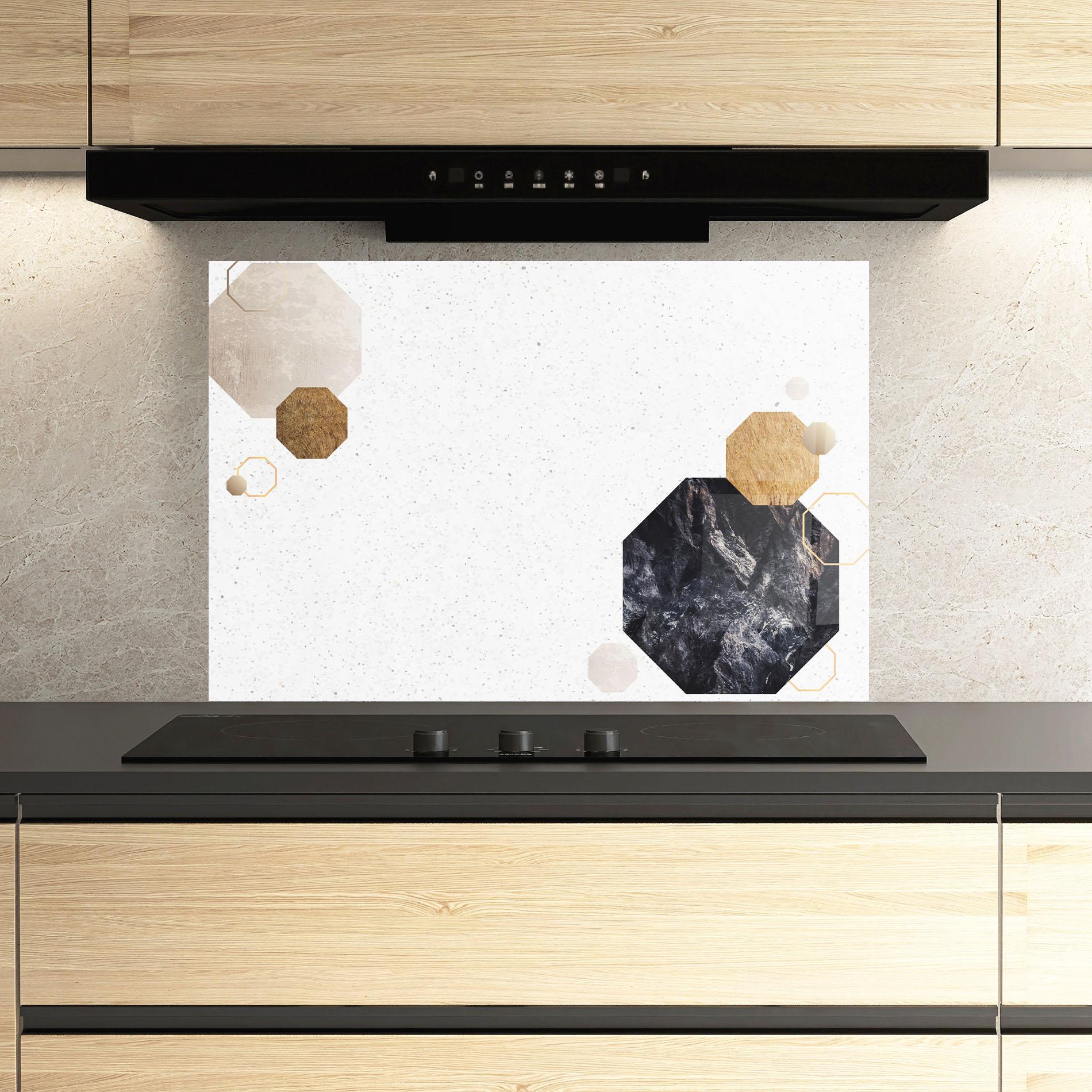 Küchenrückwand Glas Big Hexagon mockup 3