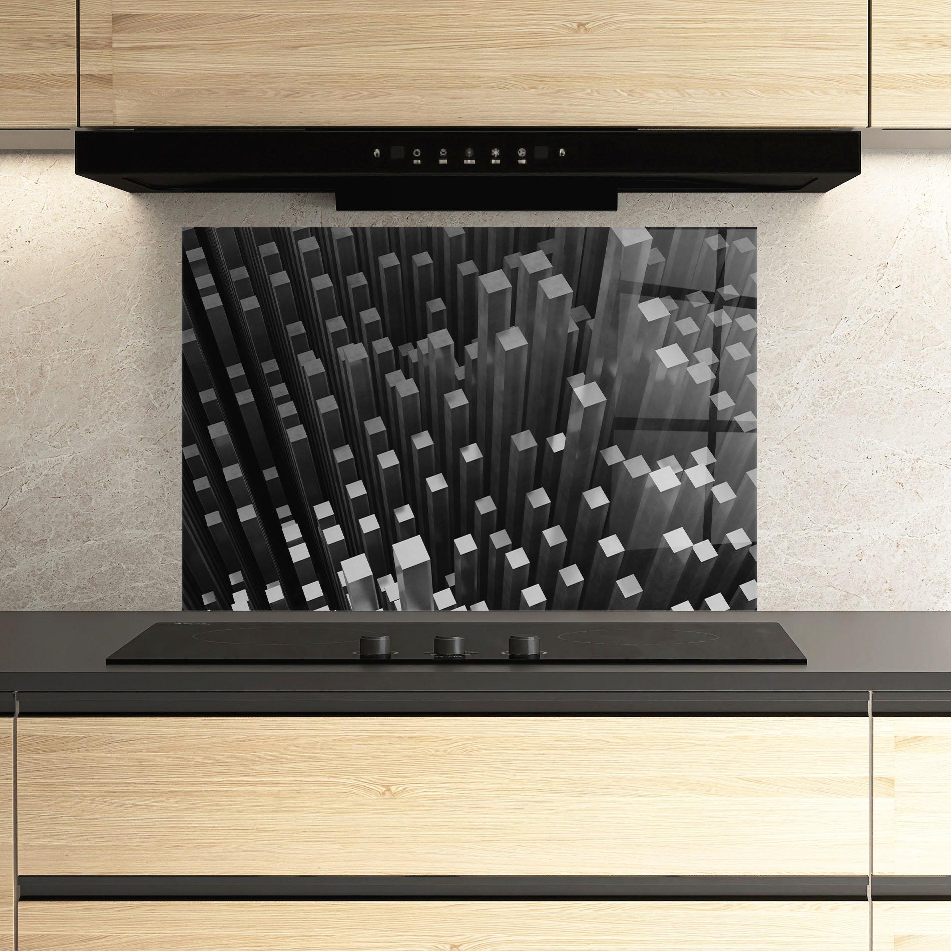 Küchenrückwand Glas Black Block Pattern mockup 3