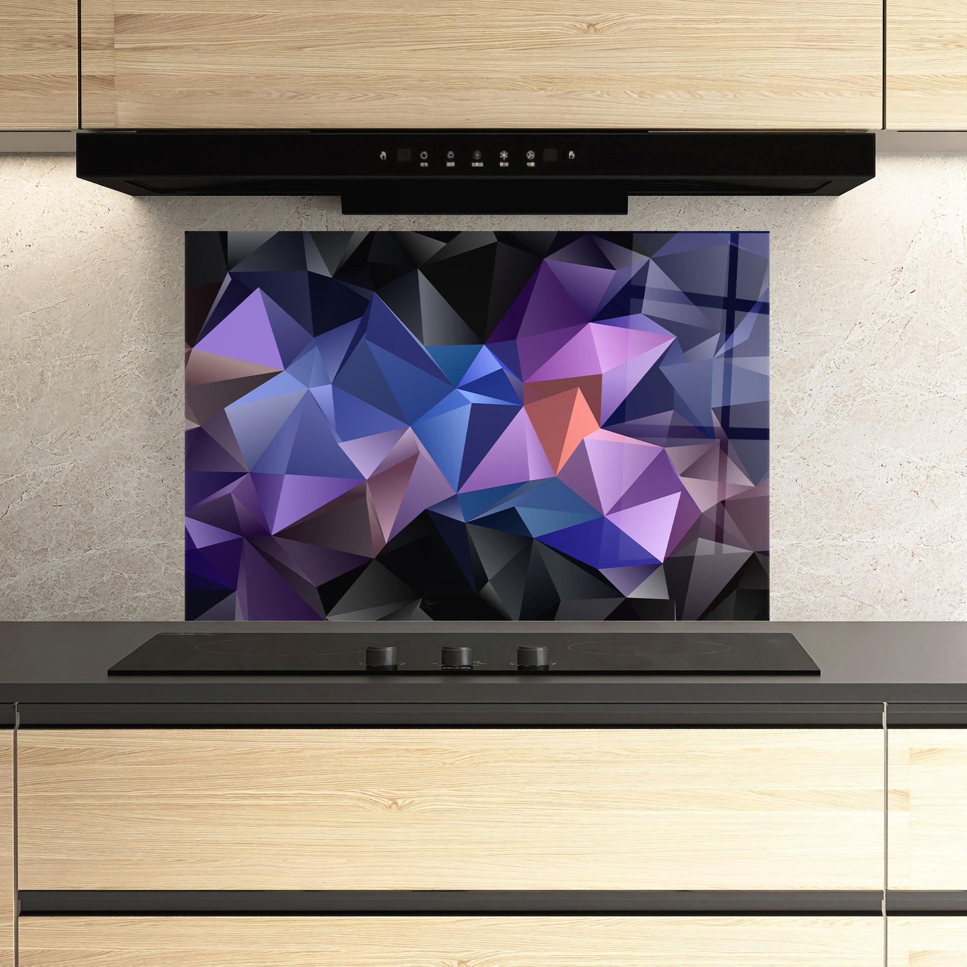 Küchenrückwand Glas Black Purple Triangle mockup 3