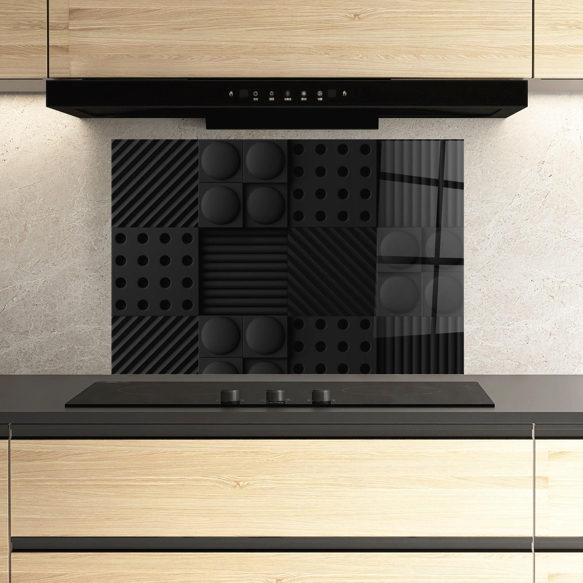 Küchenrückwand Glas Black Square Circle mockup 3