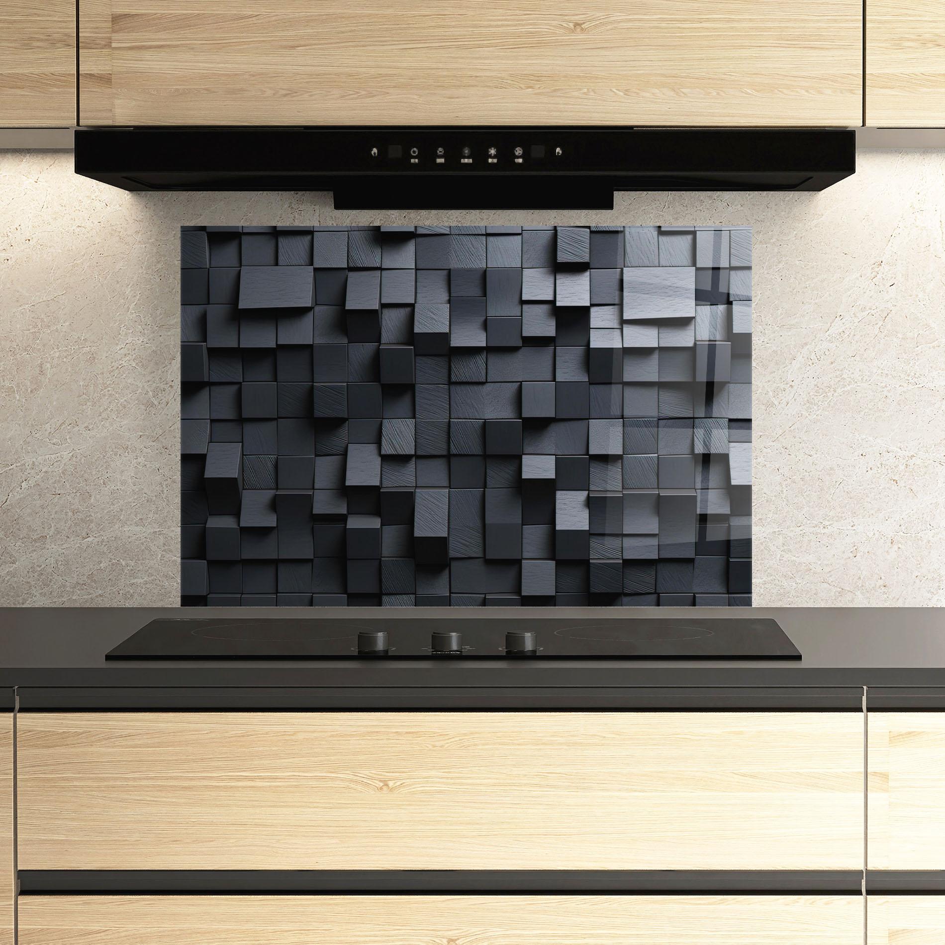 Küchenrückwand Glas Black Square Pattern mockup 3