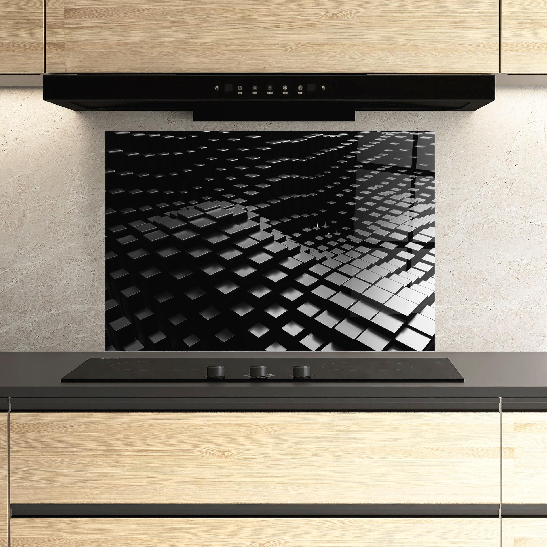 Küchenrückwand Glas Black Square Wave mockup 3