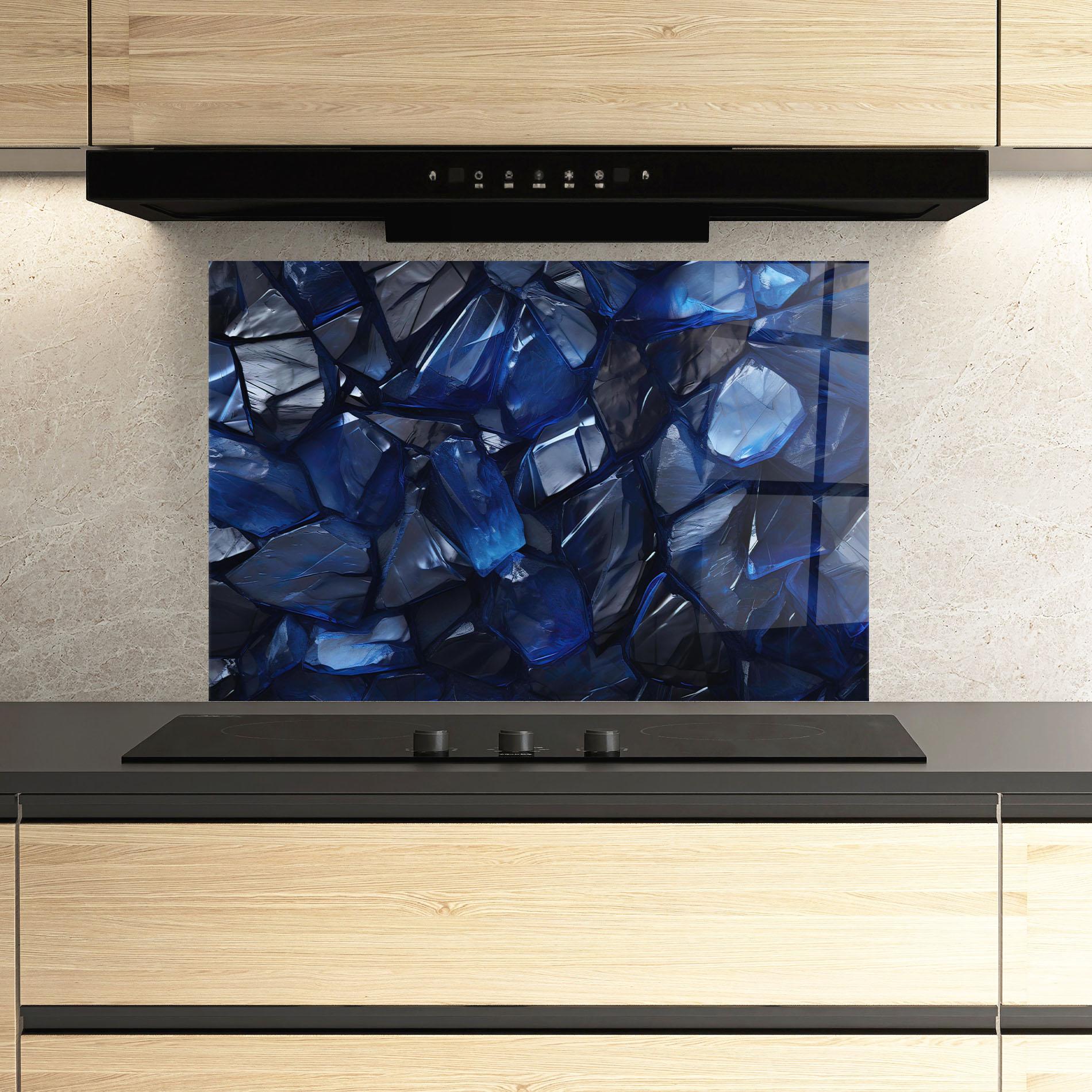 Küchenrückwand Glas Blue Crystal Shape mockup 3