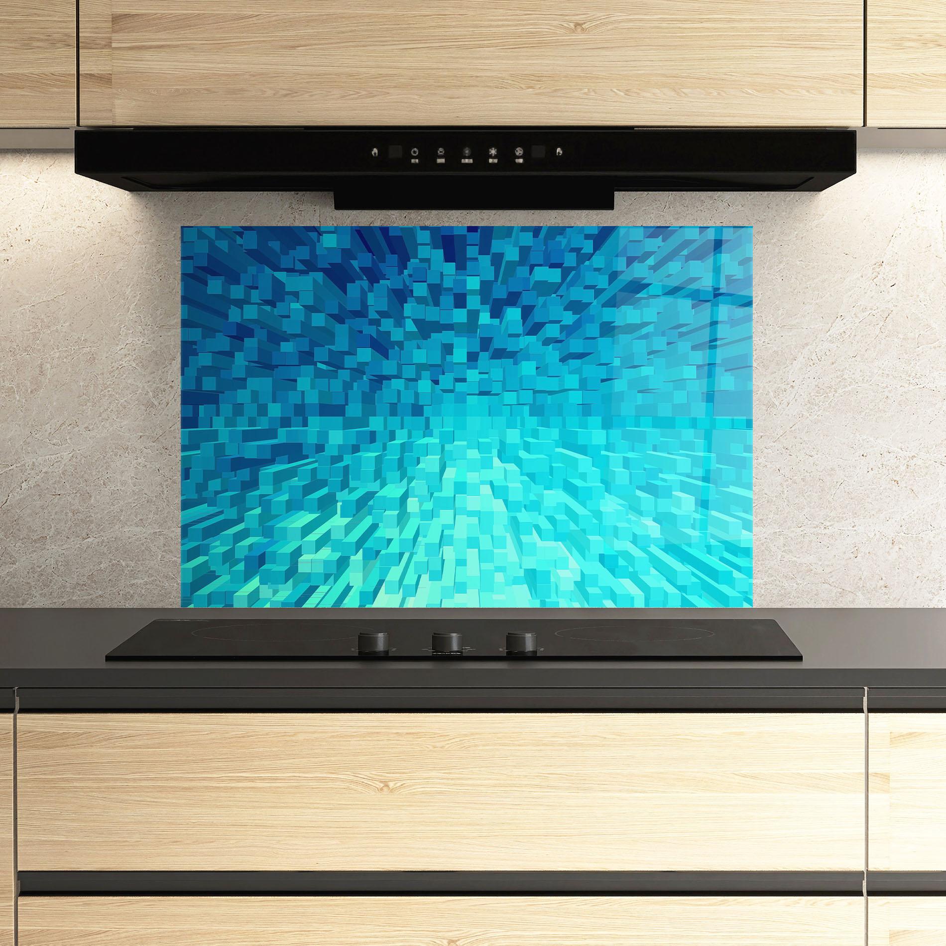 Küchenrückwand Glas Blue Square Mix mockup 3