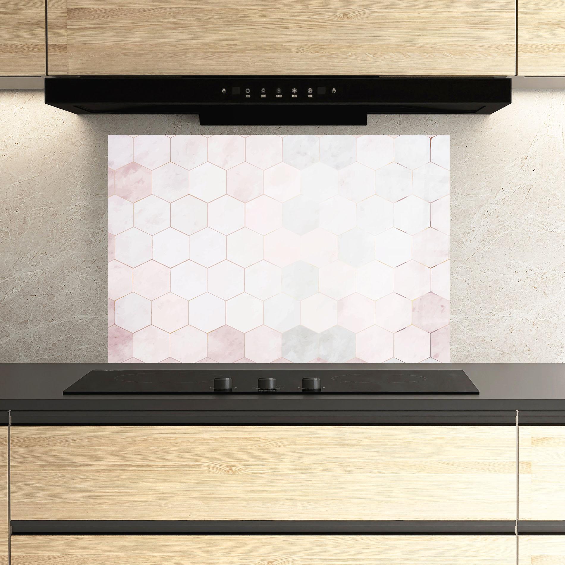 Küchenrückwand Glas Hexagon Pink mockup 3