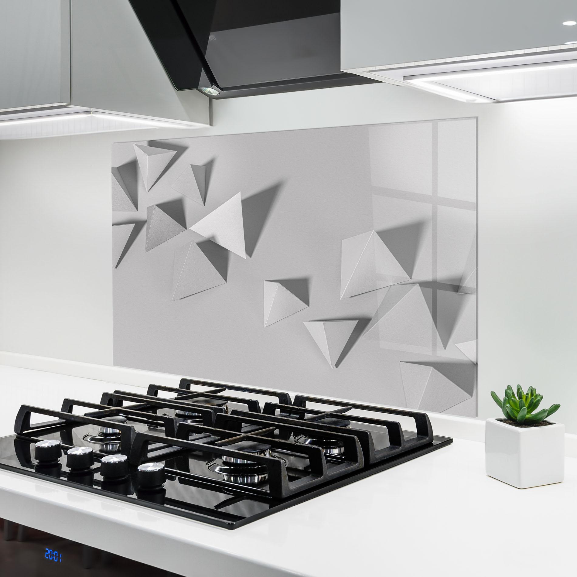 Küchenrückwand Glas 3d White Triangle mockup 6