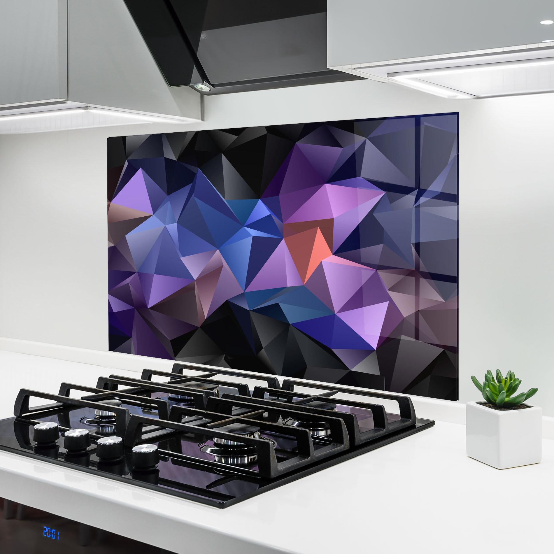 Küchenrückwand Glas Black Purple Triangle mockup 6