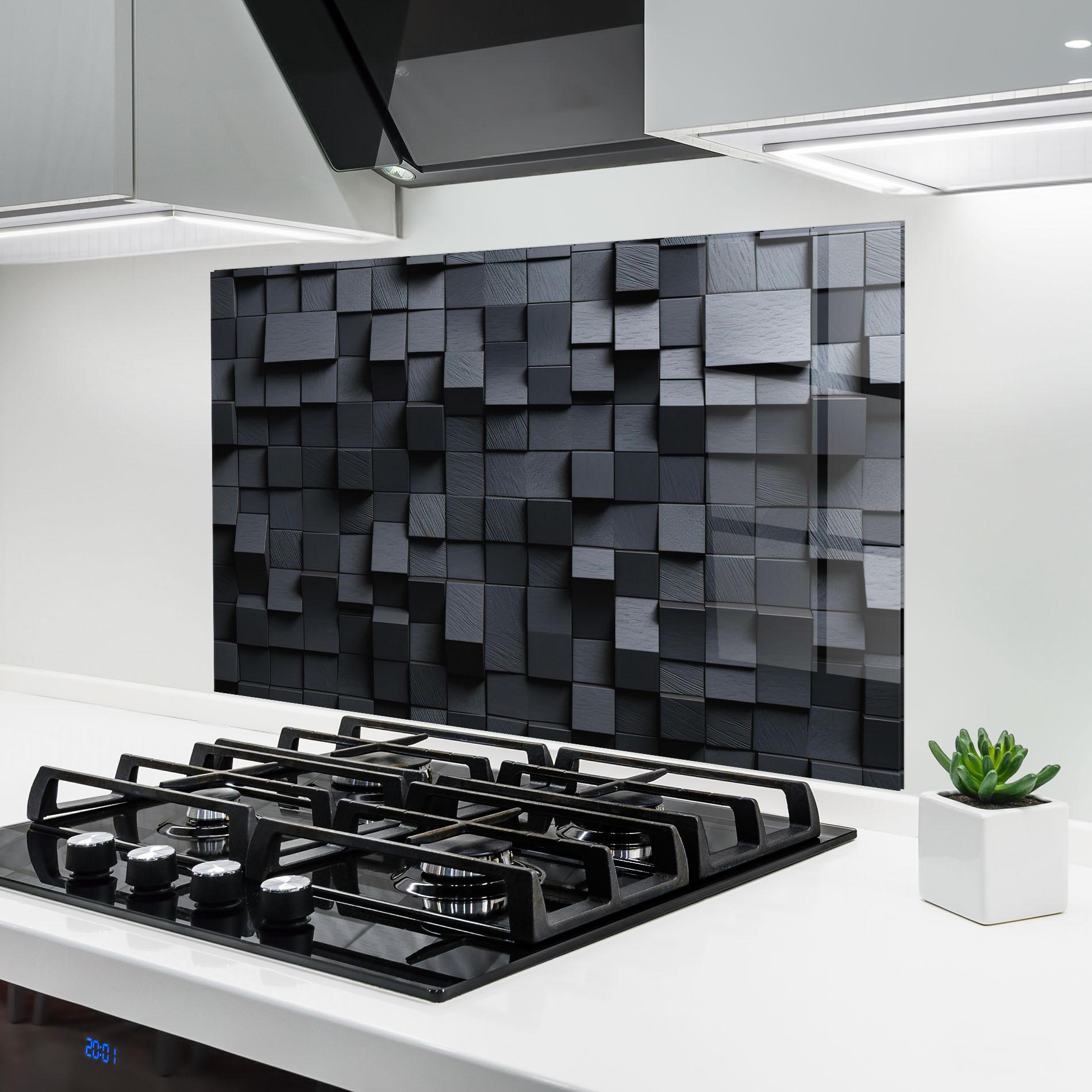 Küchenrückwand Glas Black Square Pattern mockup 6