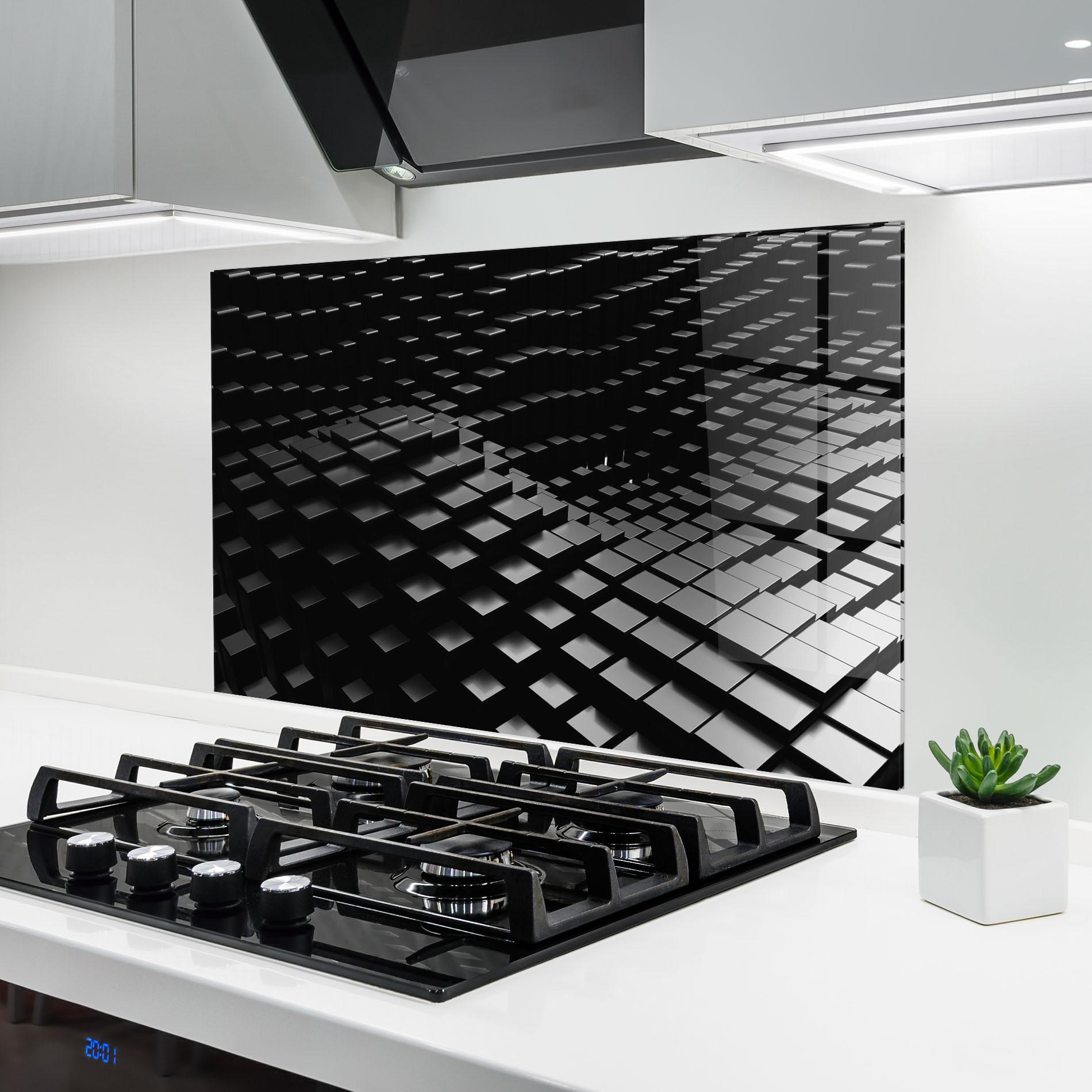 Küchenrückwand Glas Black Square Wave mockup 6