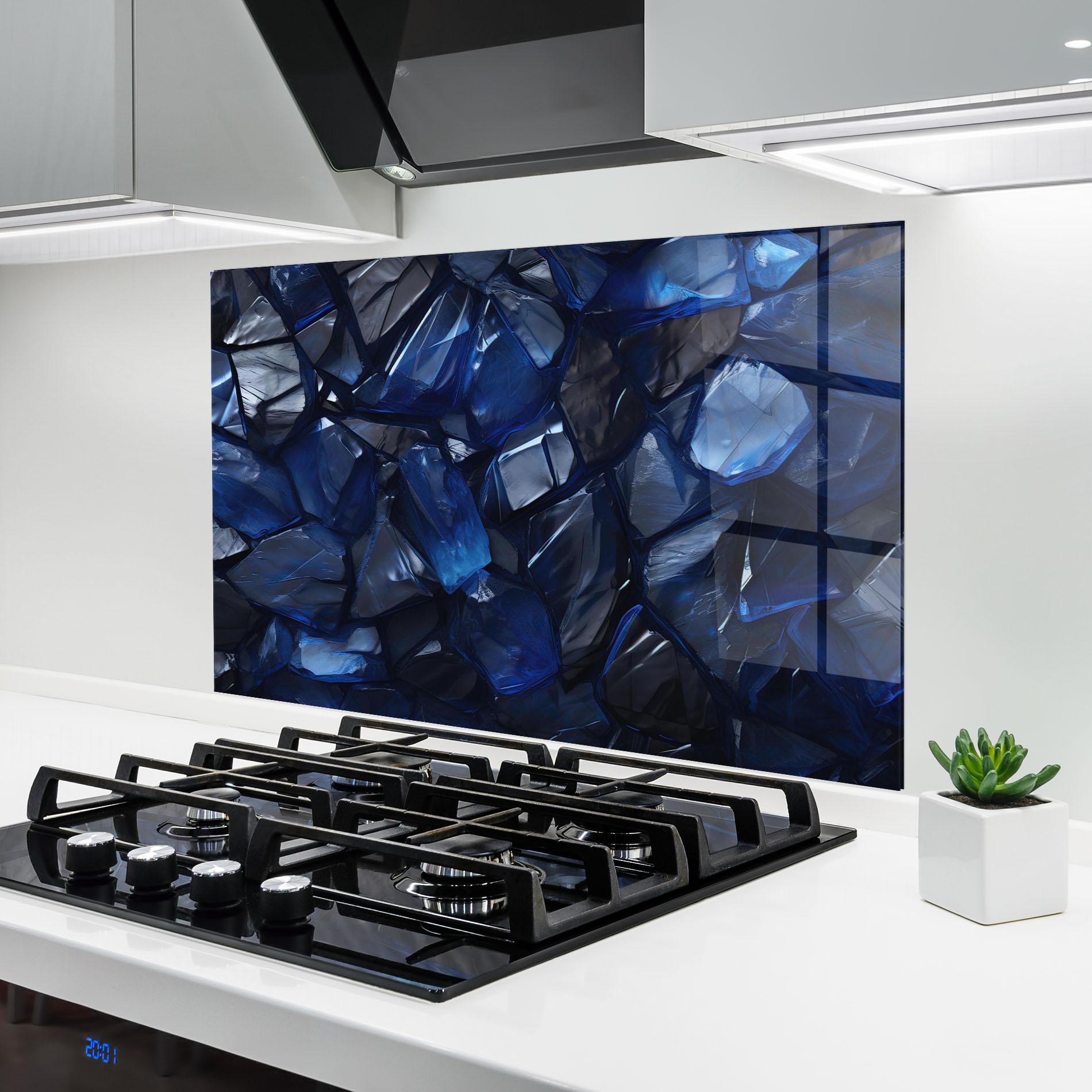Küchenrückwand Glas Blue Crystal Shape mockup 6
