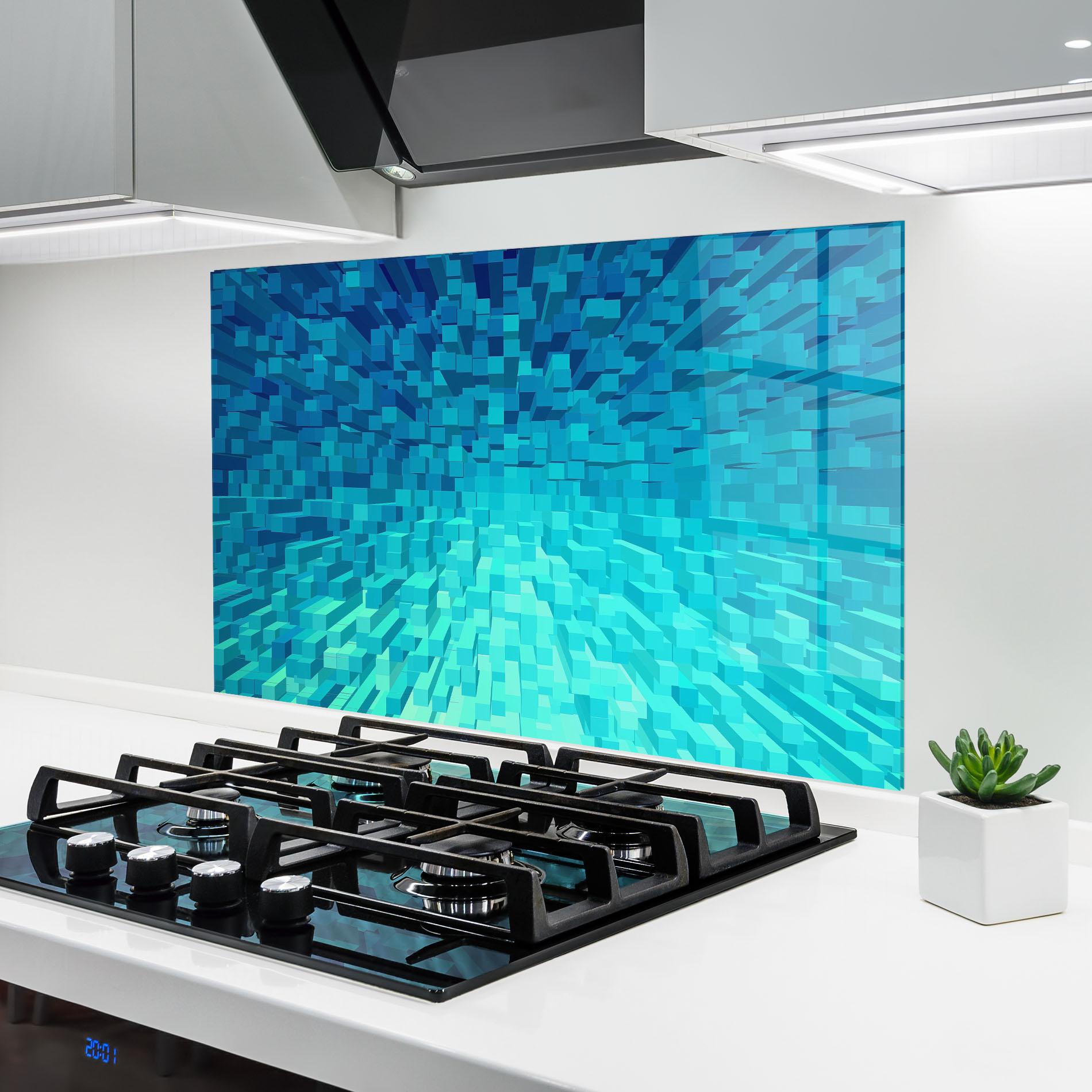 Küchenrückwand Glas Blue Square Mix mockup 6