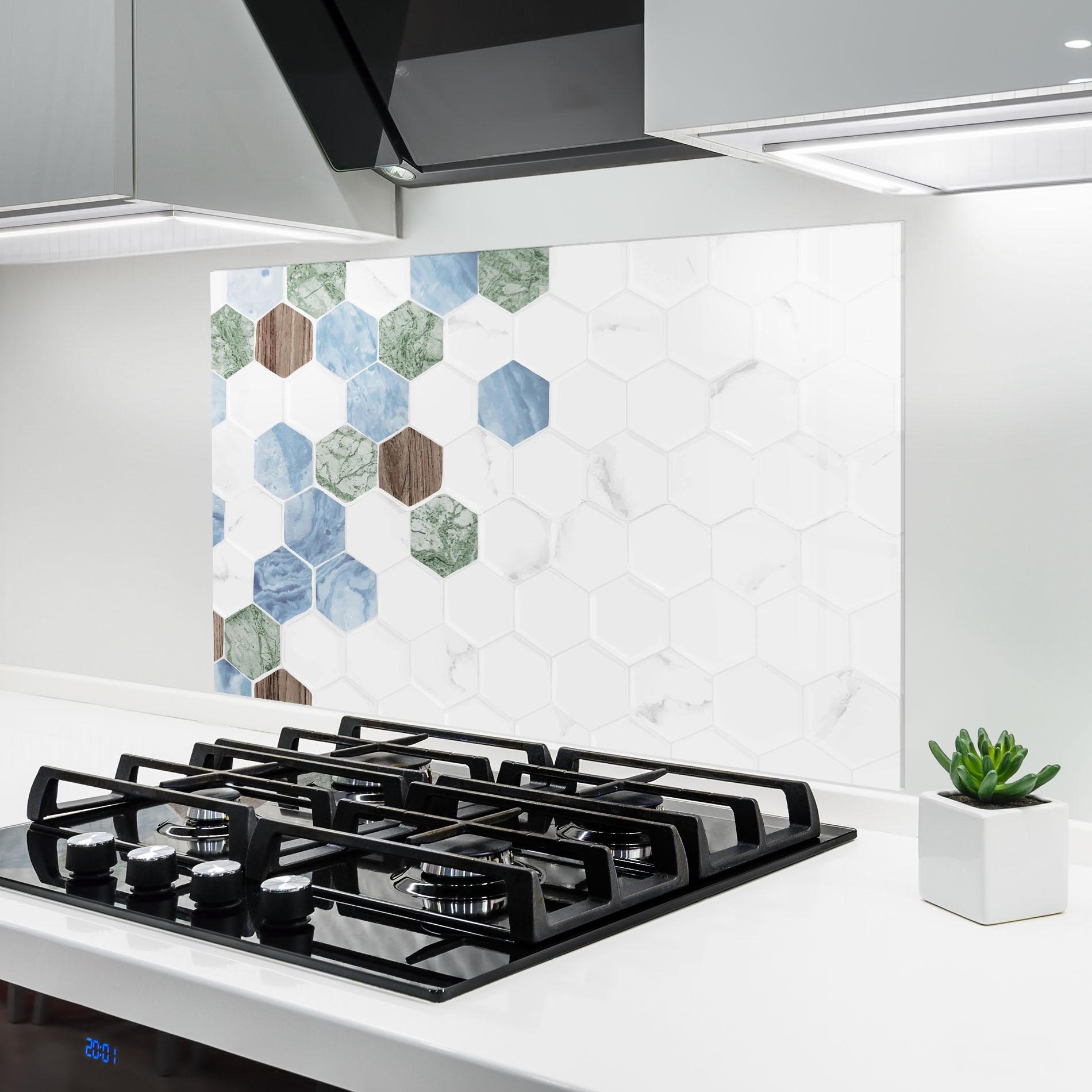 Küchenrückwand Glas Hexagon Pattern mockup 6