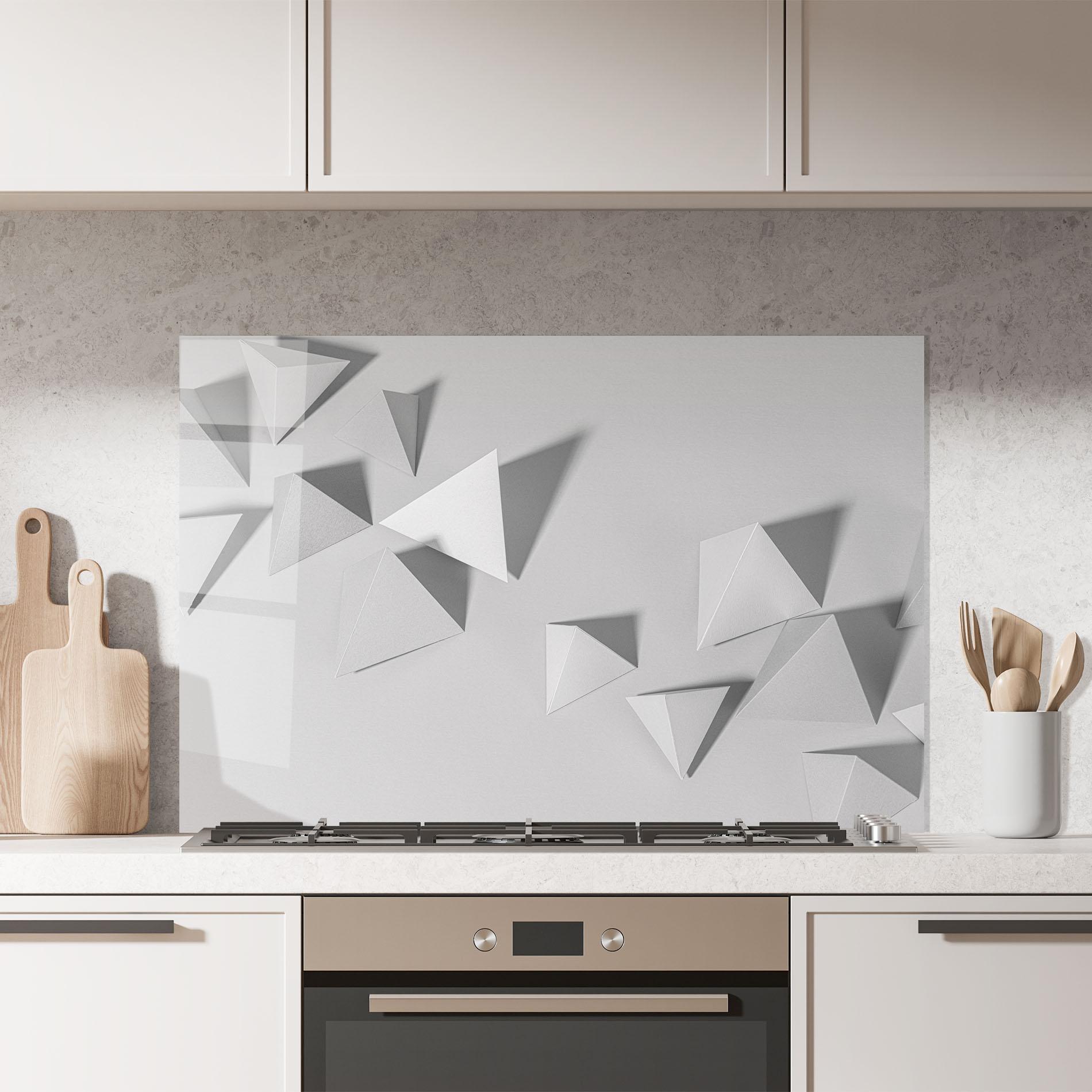 Küchenrückwand Glas 3d White Triangle mockup 7